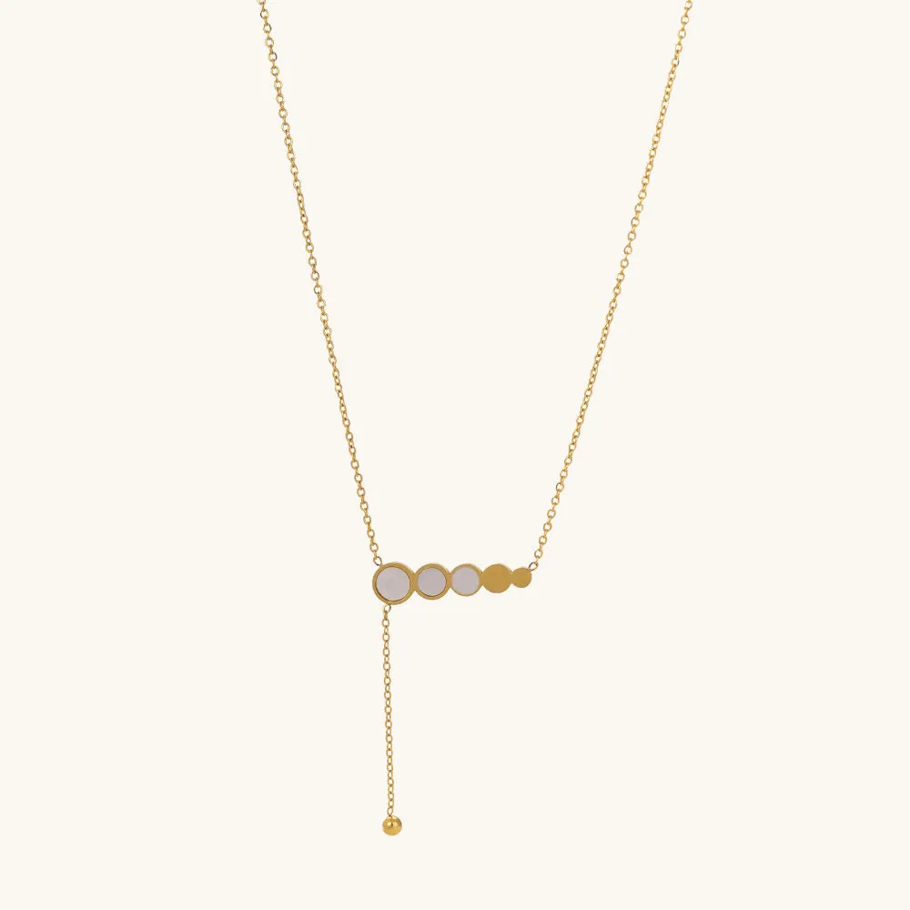 Circles White Pearl Enamel Dangling Necklace