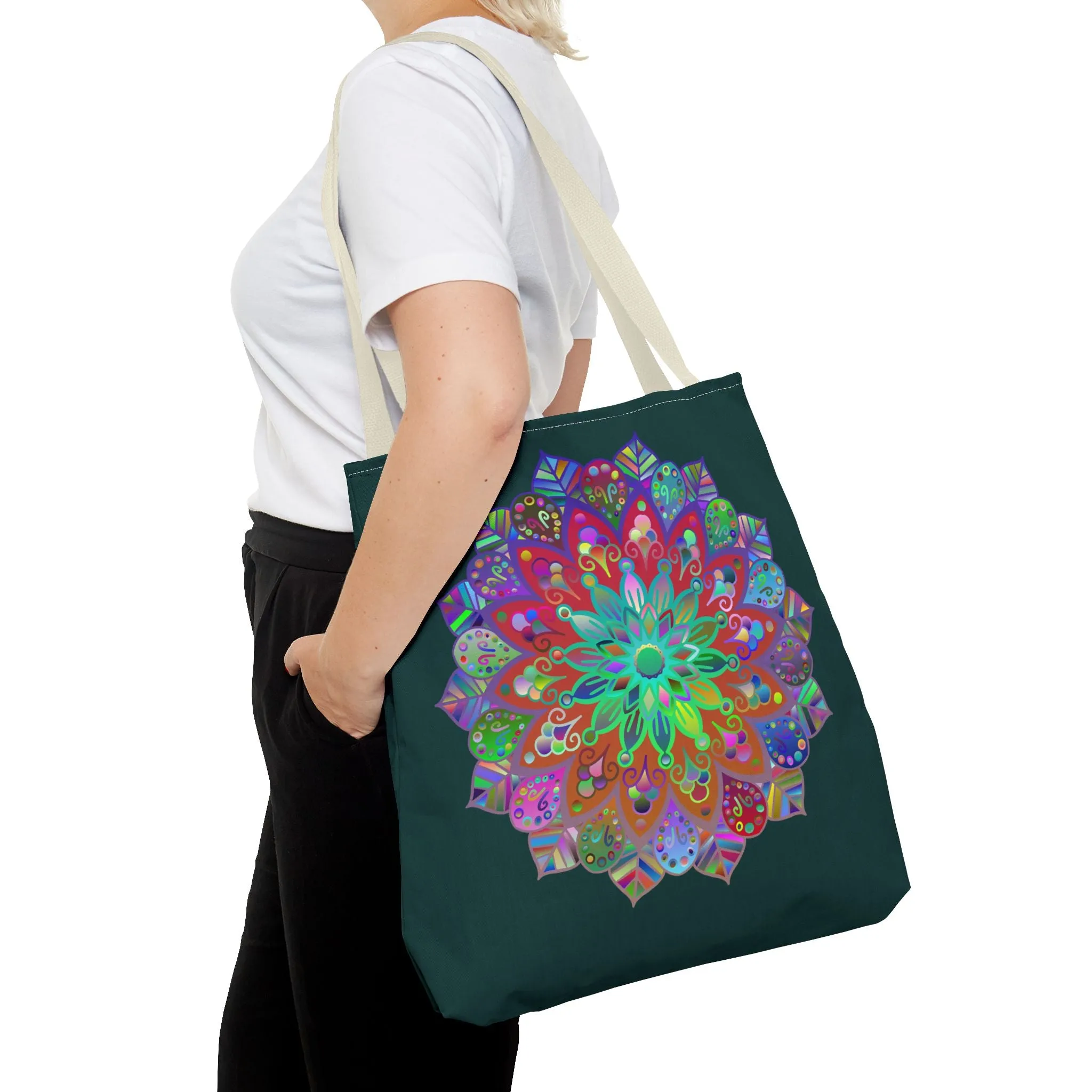 Colorful Mandala Tote Bag Dark Green