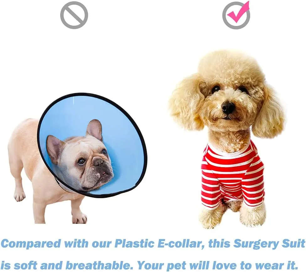 Dogs Recovery Suit Post Surgery Shirt for Puppy, Full Coverage Dog's Bodysuit Wound Protective Surgical Clothes for Small and Medium Pets (Pink White Stripe-XXS)