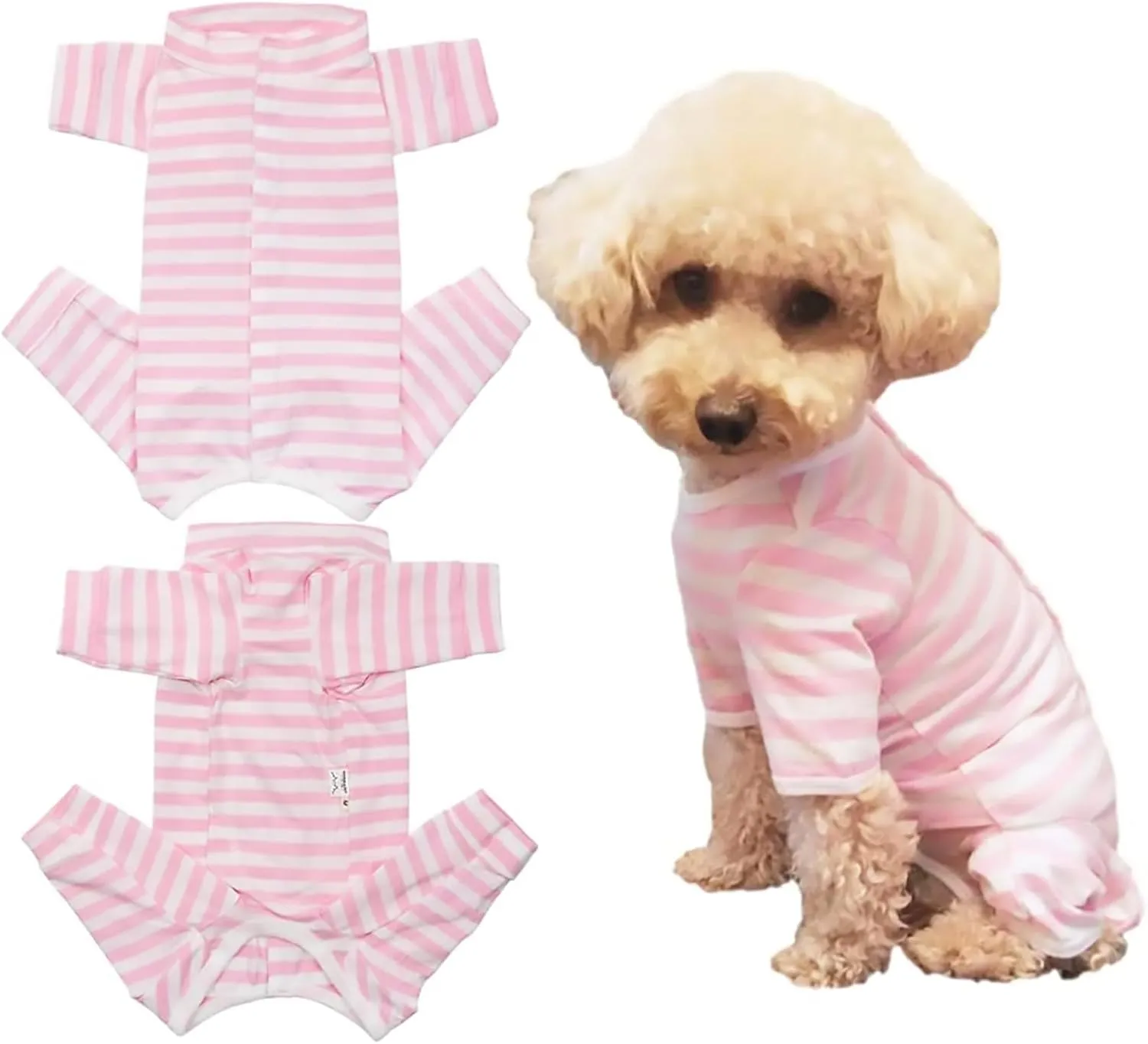 Dogs Recovery Suit Post Surgery Shirt for Puppy, Full Coverage Dog's Bodysuit Wound Protective Surgical Clothes for Small and Medium Pets (Pink White Stripe-XXS)