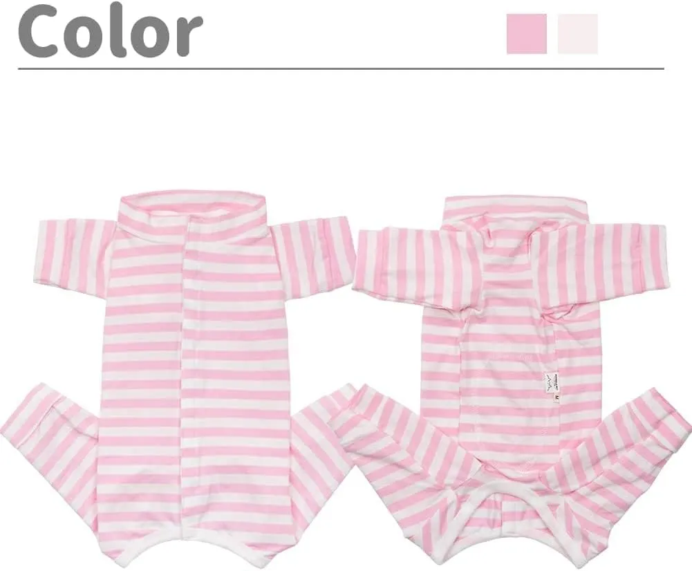 Dogs Recovery Suit Post Surgery Shirt for Puppy, Full Coverage Dog's Bodysuit Wound Protective Surgical Clothes for Small and Medium Pets (Pink White Stripe-XXS)