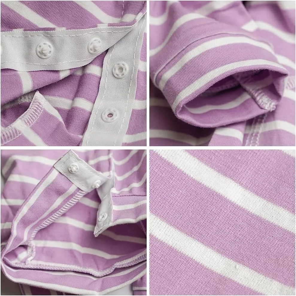 Dogs Recovery Suit Post Surgery Shirt for Puppy, Full Coverage Dog's Bodysuit Wound Protective Surgical Clothes for Small and Medium Pets (Purple White Stripe-XXS)
