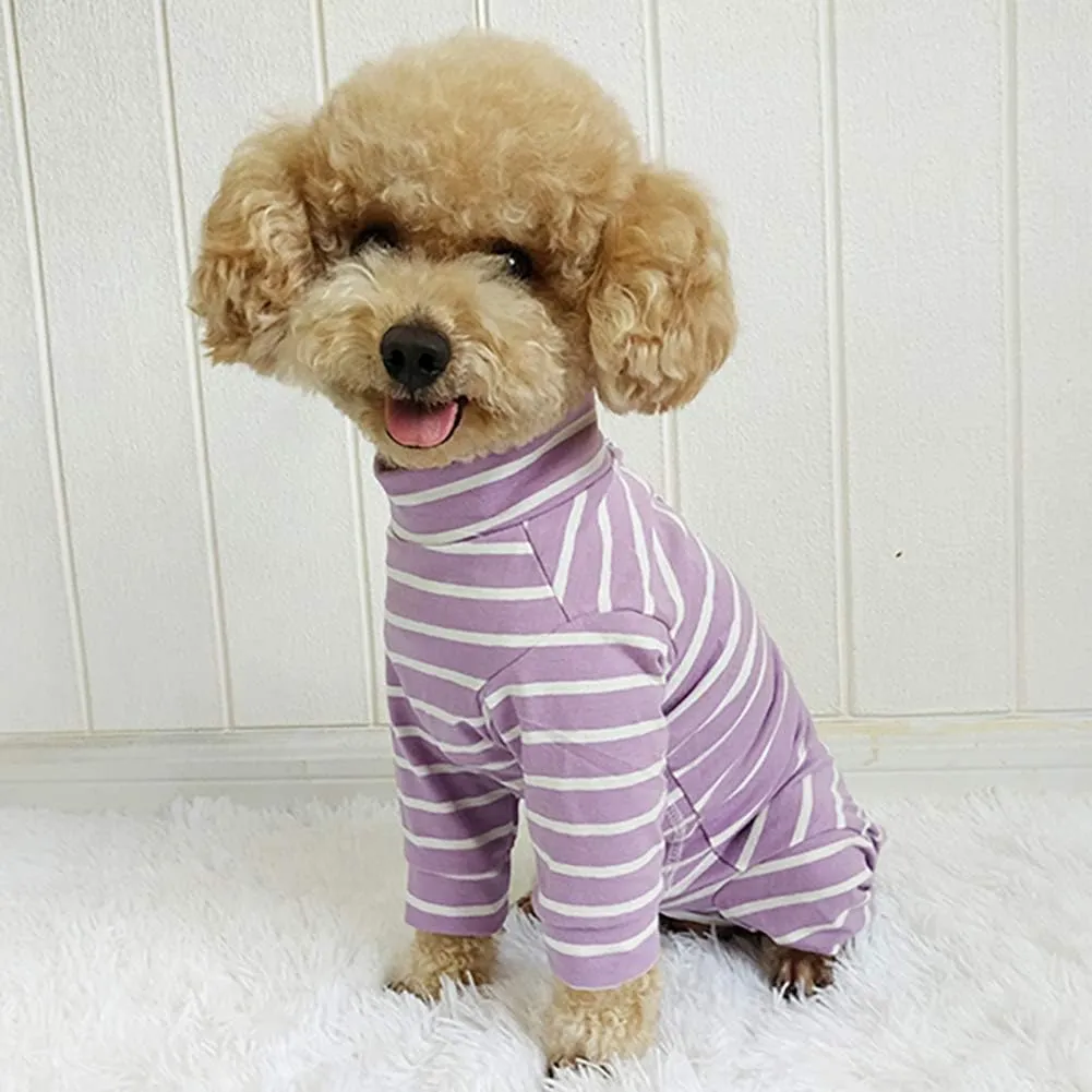 Dogs Recovery Suit Post Surgery Shirt for Puppy, Full Coverage Dog's Bodysuit Wound Protective Surgical Clothes for Small and Medium Pets (Purple White Stripe-XXS)