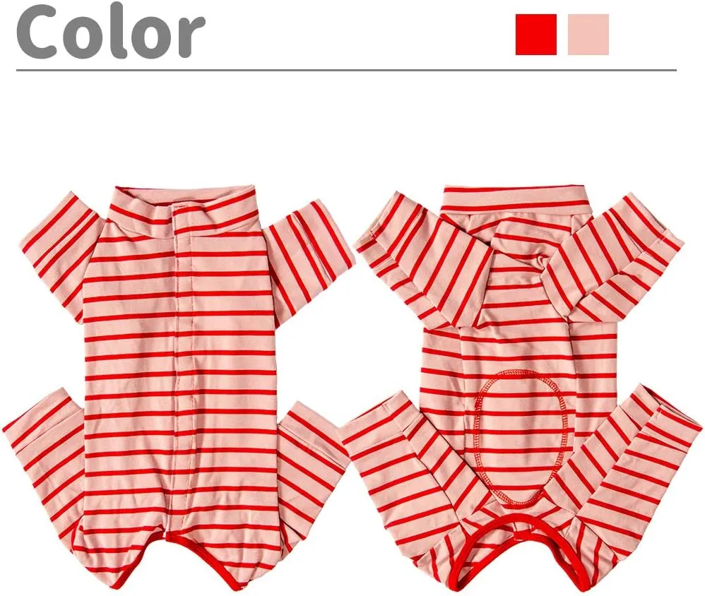 Dogs Recovery Suit Post Surgery Shirt for Puppy, Full Coverage Dog's Bodysuit Wound Protective Surgical Clothes for Small and Medium Pets (red Pink Stripe-XXS)
