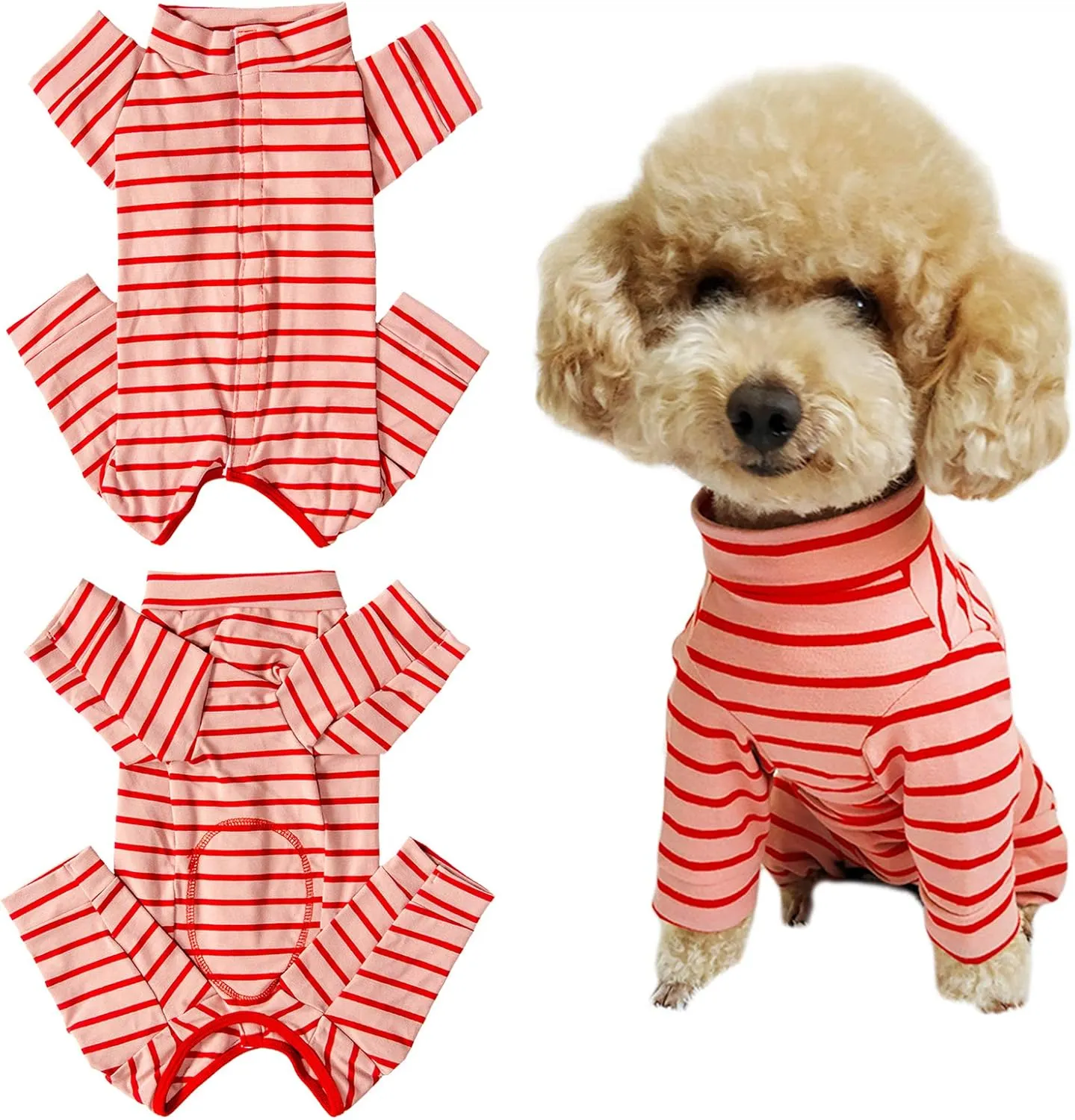 Dogs Recovery Suit Post Surgery Shirt for Puppy, Full Coverage Dog's Bodysuit Wound Protective Surgical Clothes for Small and Medium Pets (red Pink Stripe-XXS)