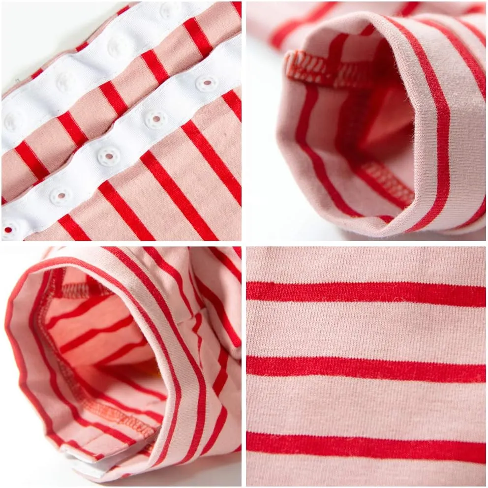 Dogs Recovery Suit Post Surgery Shirt for Puppy, Full Coverage Dog's Bodysuit Wound Protective Surgical Clothes for Small and Medium Pets (red Pink Stripe-XXS)