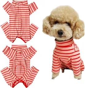Dogs Recovery Suit Post Surgery Shirt for Puppy, Full Coverage Dog's Bodysuit Wound Protective Surgical Clothes for Small and Medium Pets (red Pink Stripe-XXS)