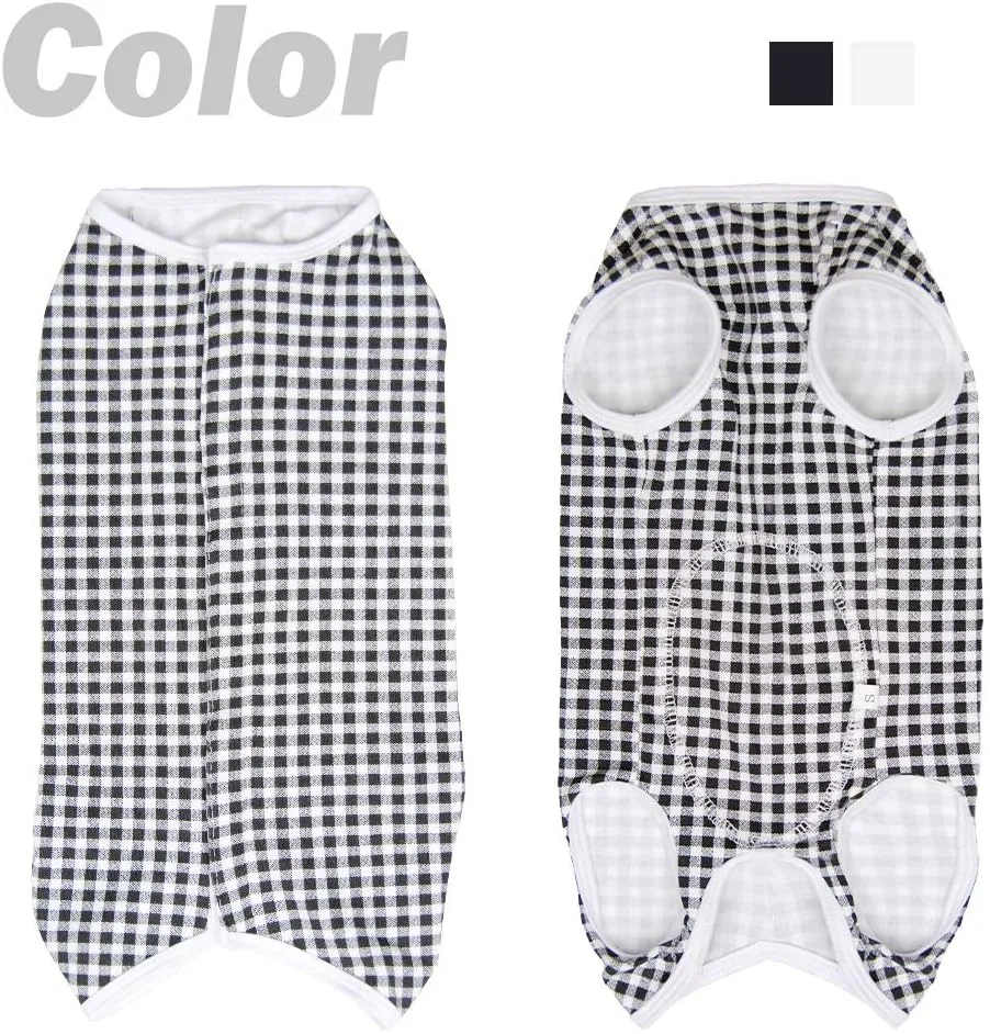Dogs Recovery Suit Post Surgery Shirt for Puppy, Wound Protective Clothes for Little Animals(Black White Plaid-s)