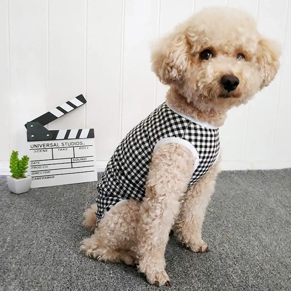Dogs Recovery Suit Post Surgery Shirt for Puppy, Wound Protective Clothes for Little Animals(Black White Plaid-s)