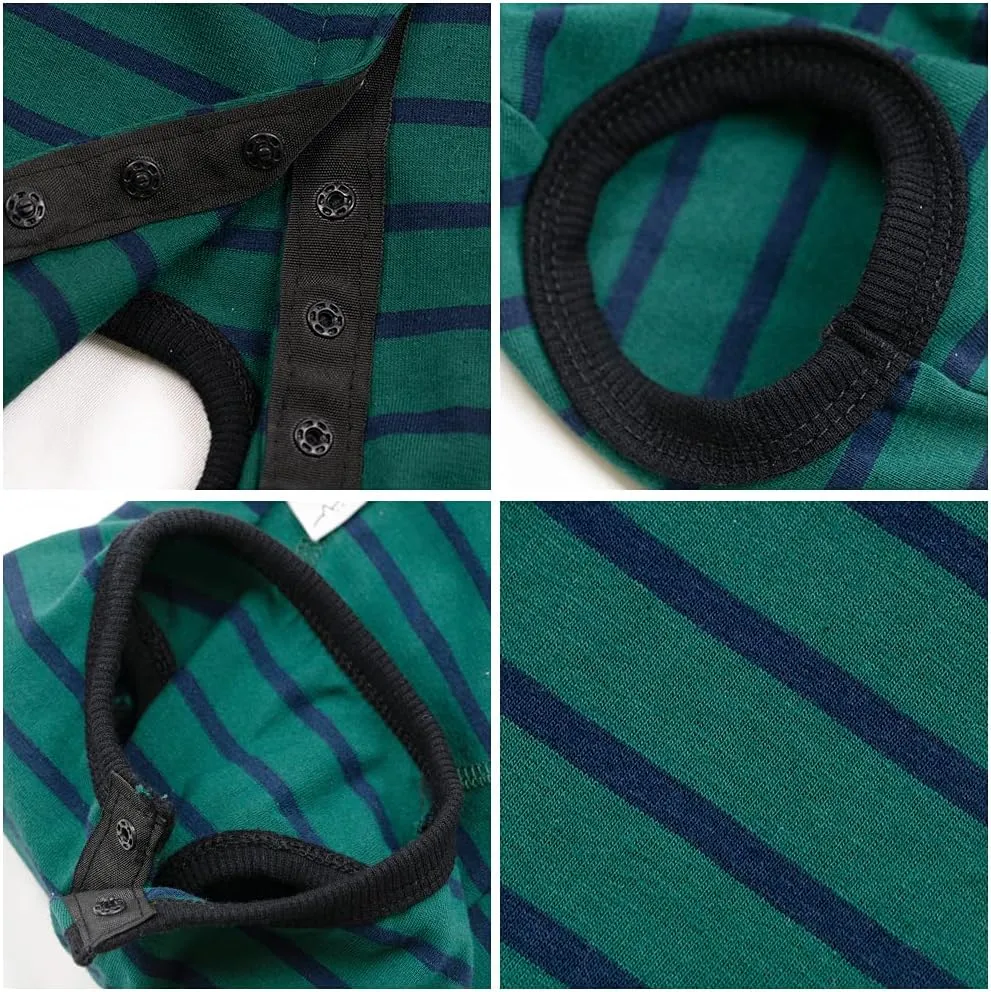 Dogs Recovery Suit Post Surgery Shirt for Puppy, Wound Protective Clothes for Little Animals(Green Black Stripe-s)
