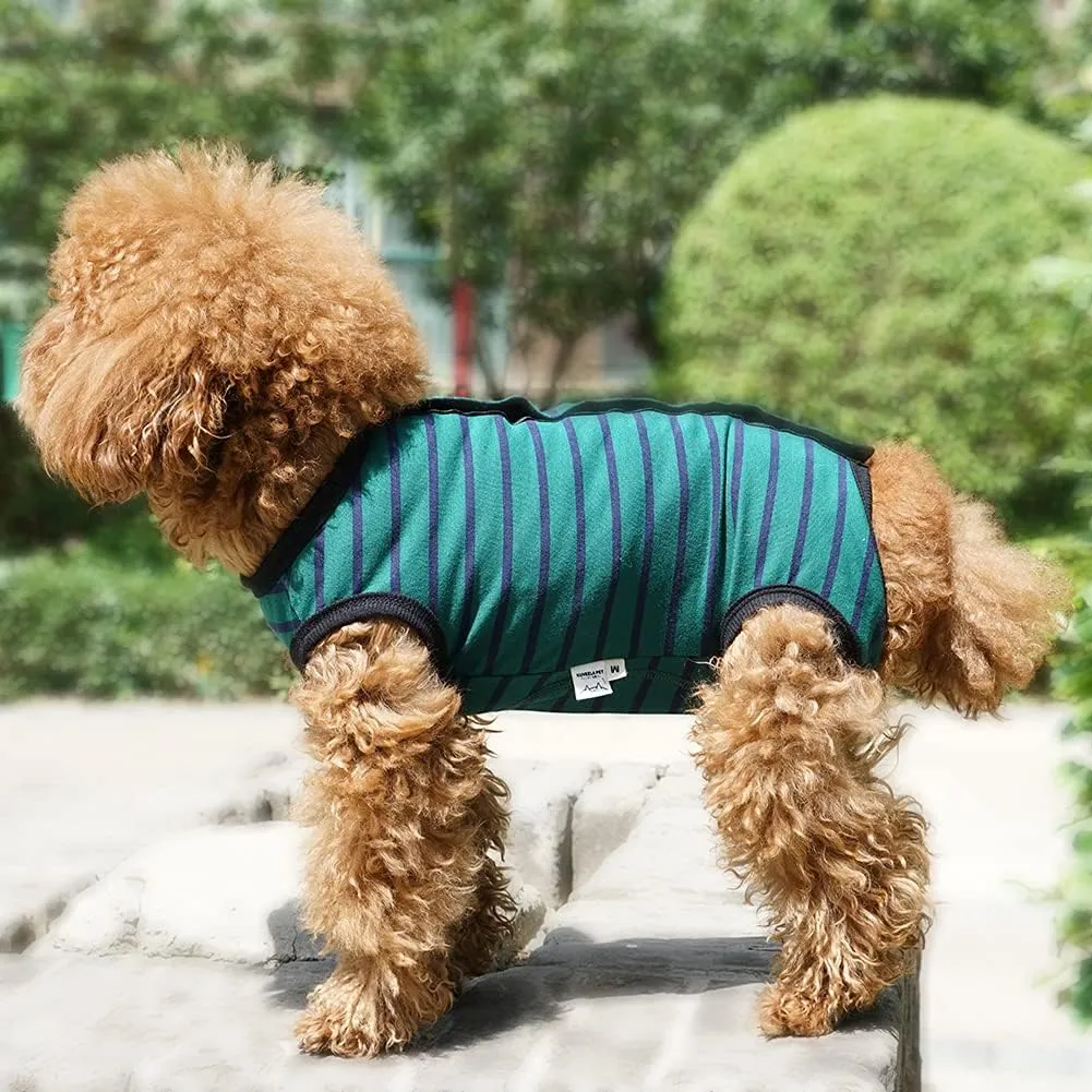 Dogs Recovery Suit Post Surgery Shirt for Puppy, Wound Protective Clothes for Little Animals(Green Black Stripe-s)