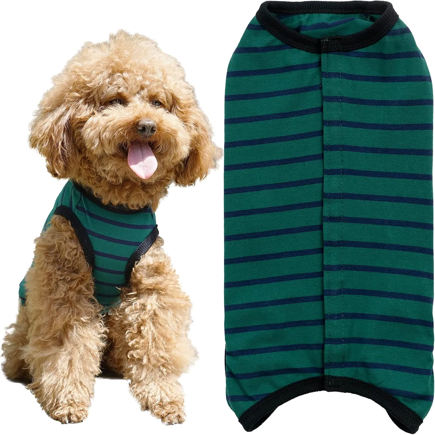 Dogs Recovery Suit Post Surgery Shirt for Puppy, Wound Protective Clothes for Little Animals(Green Black Stripe-s)