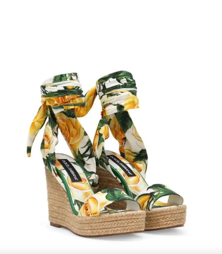 Dolce & Gabbana Floral Printed Ankle Strap Sandals