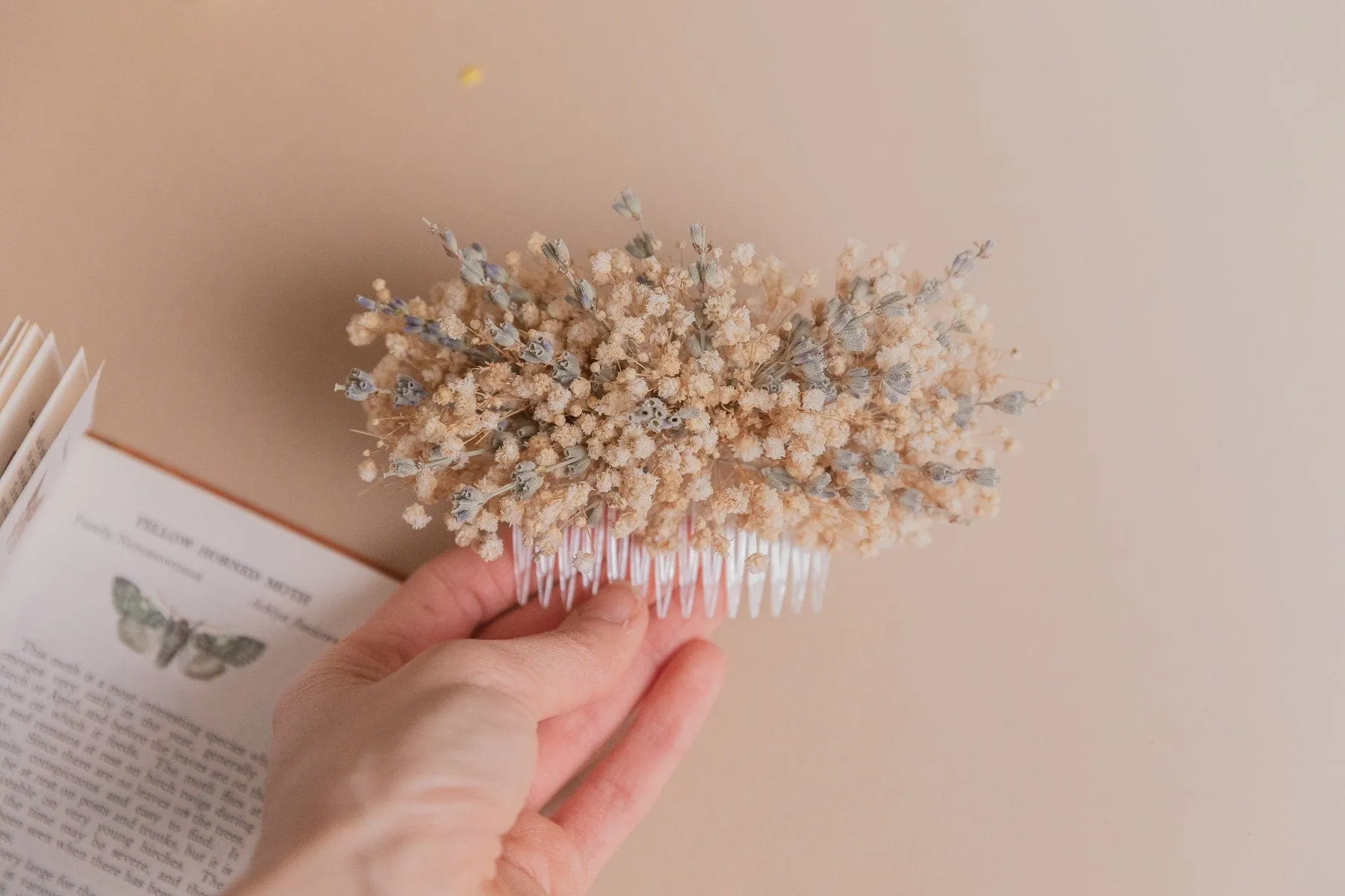 Dried Gypsophila & Dried Lavender Bridal Hair Comb / Wedding Hair Comb