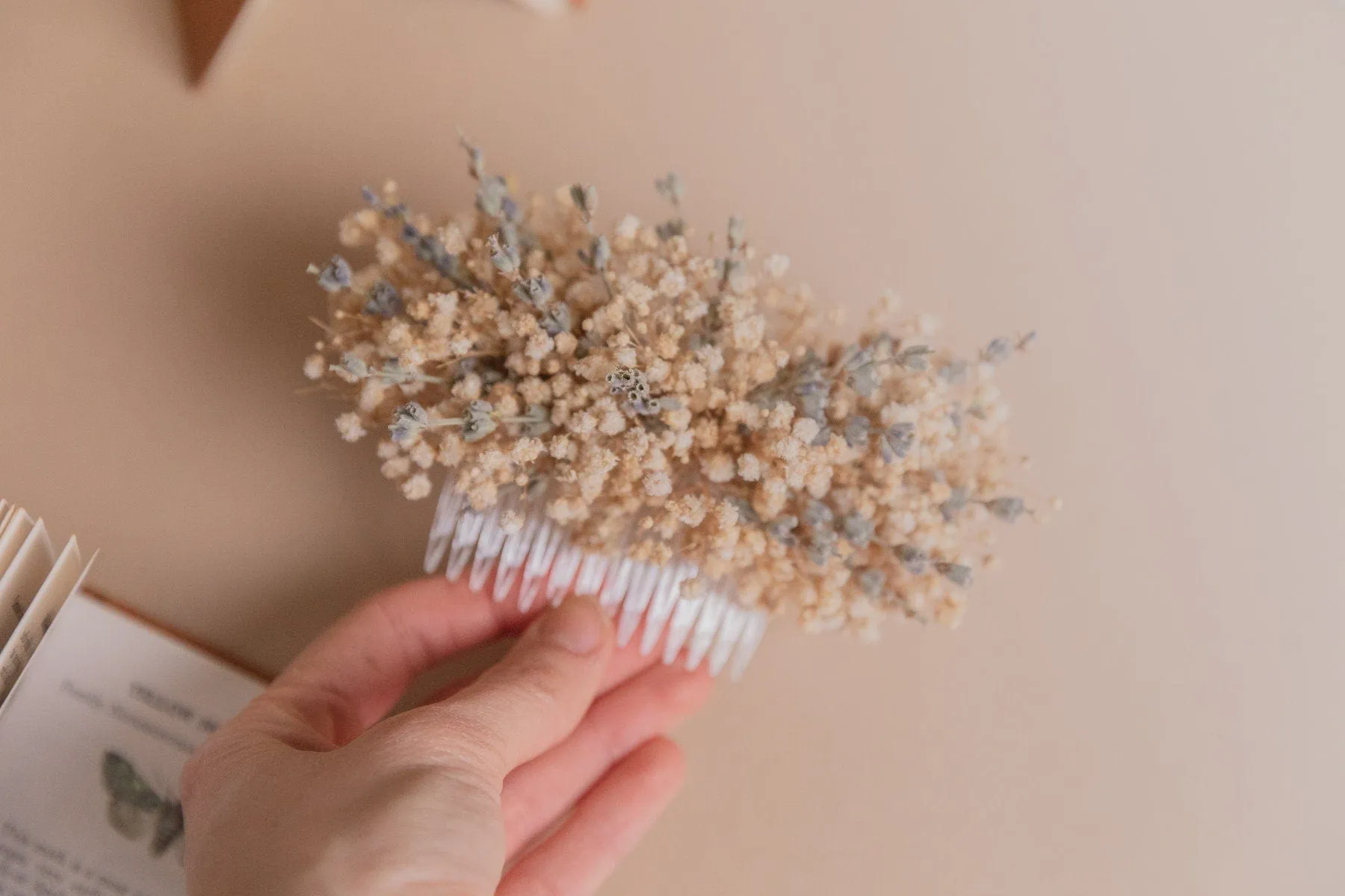 Dried Gypsophila & Dried Lavender Bridal Hair Comb / Wedding Hair Comb