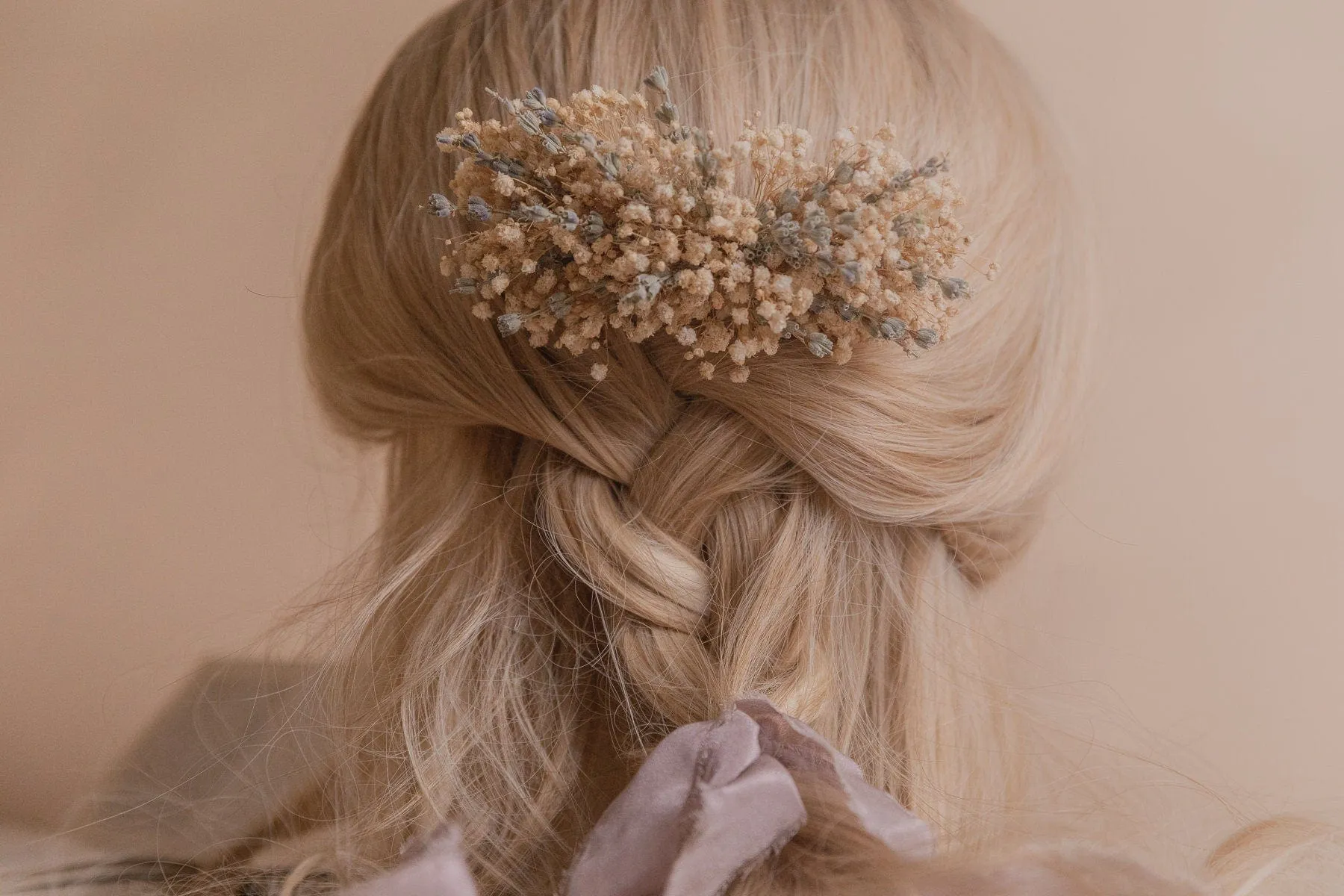 Dried Gypsophila & Dried Lavender Bridal Hair Comb / Wedding Hair Comb