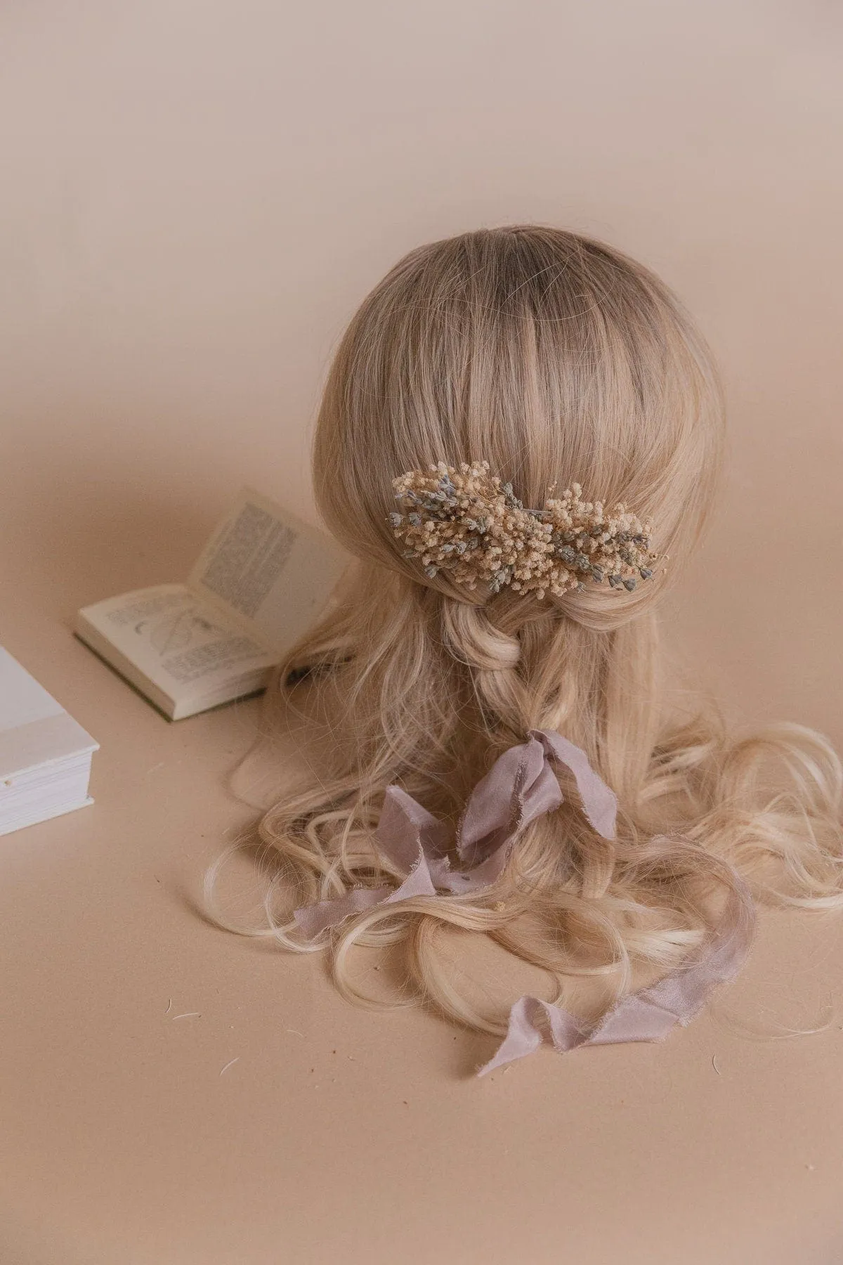 Dried Gypsophila & Dried Lavender Bridal Hair Comb / Wedding Hair Comb