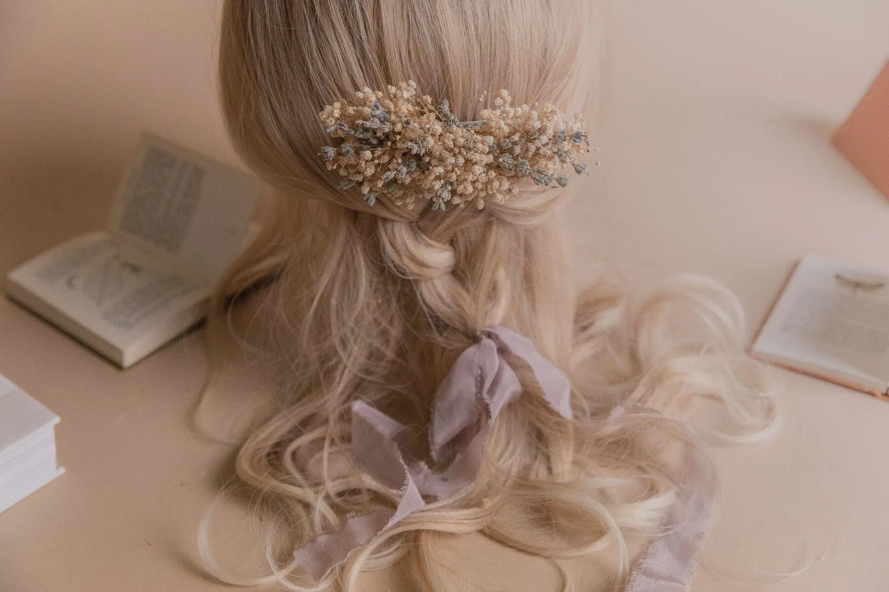 Dried Gypsophila & Dried Lavender Bridal Hair Comb / Wedding Hair Comb