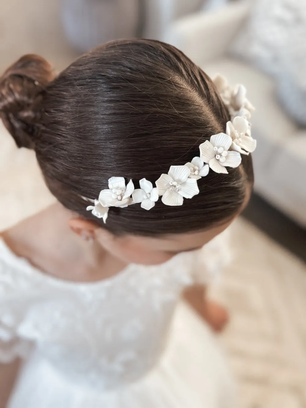 Elodie Girls Porcelain White Flower Headband