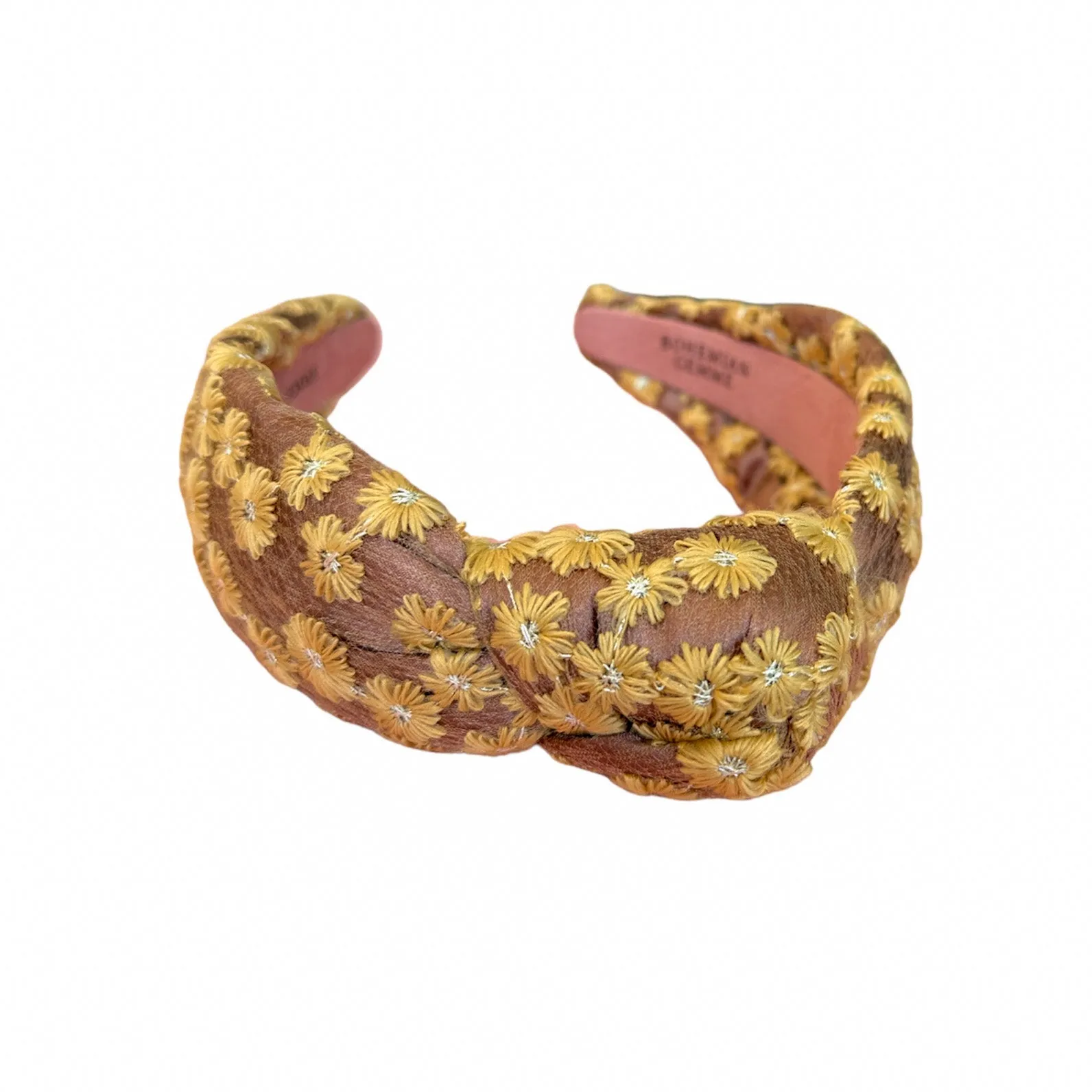 Fall Mustard Floral Embroidered  Knotted Headband