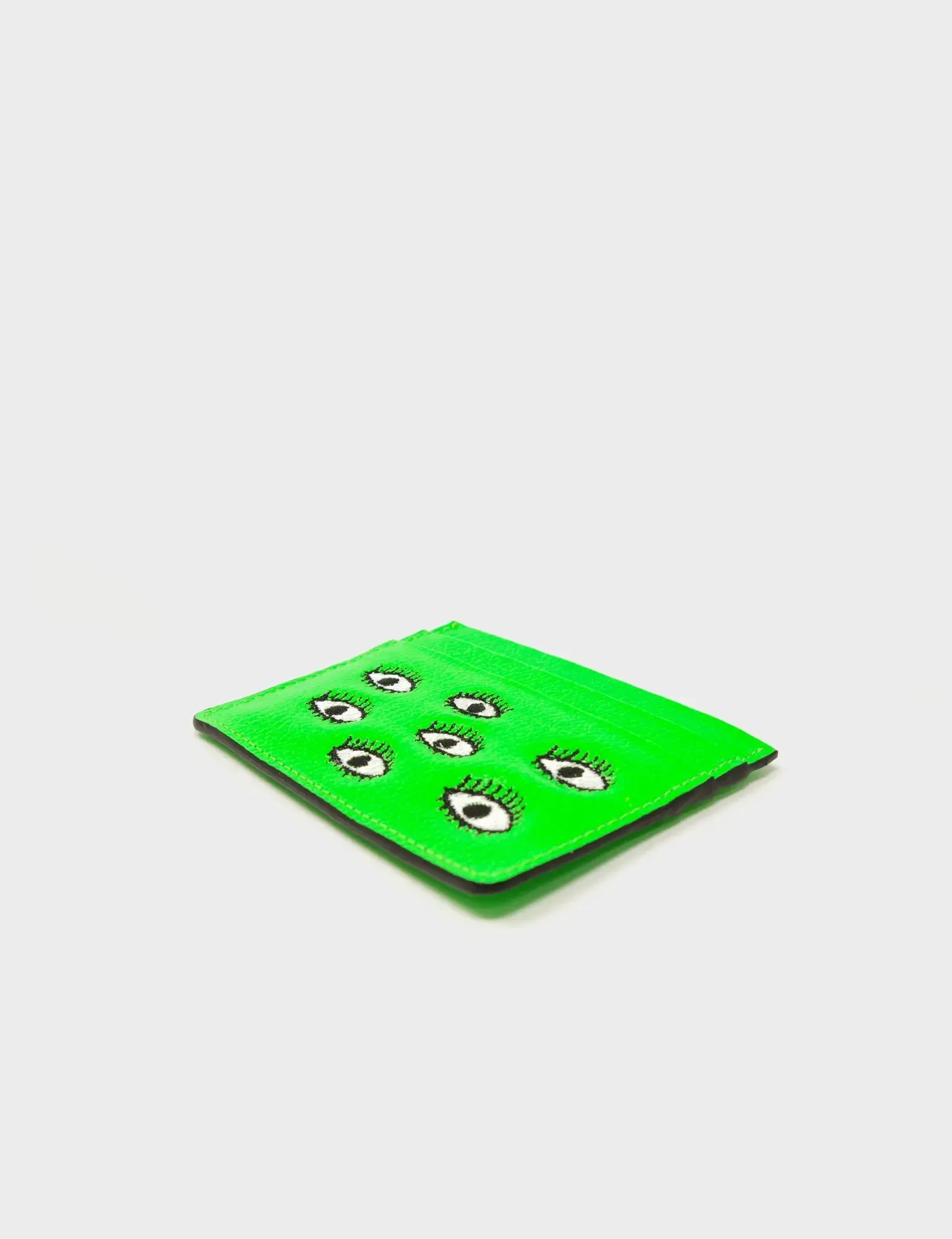 Filium Neon Green Leather Cardholder - All Over Eyes Embroidery