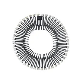 Flexible Stretch Hair Combs Headband,Rhinestone Full Circular Tooth Headband Plastic Circle Comb Hairband Holder Hair Accessories for Women Girls(Black)