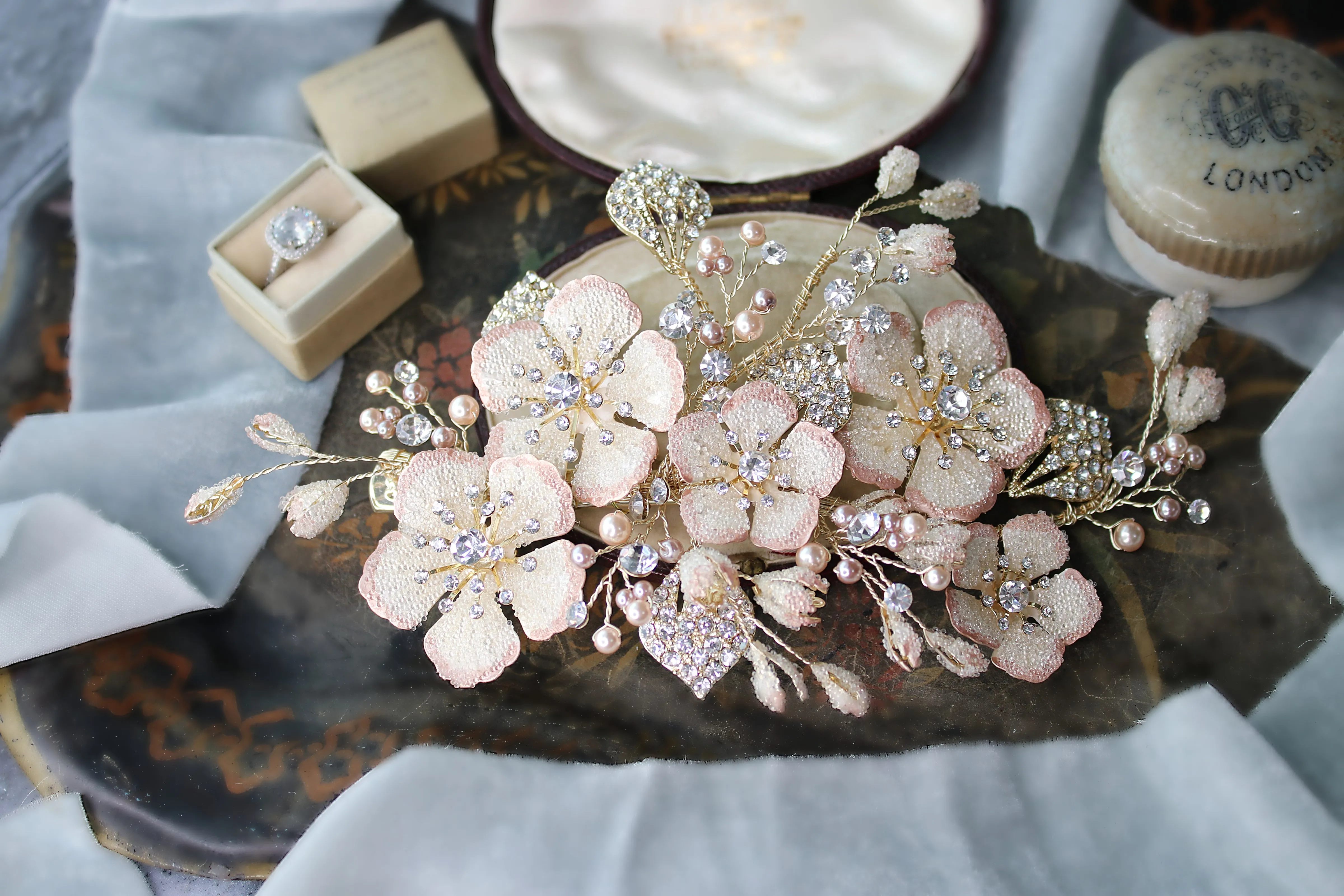 FLORIANA Gilded Floral and Crystal Bridal Headpiece