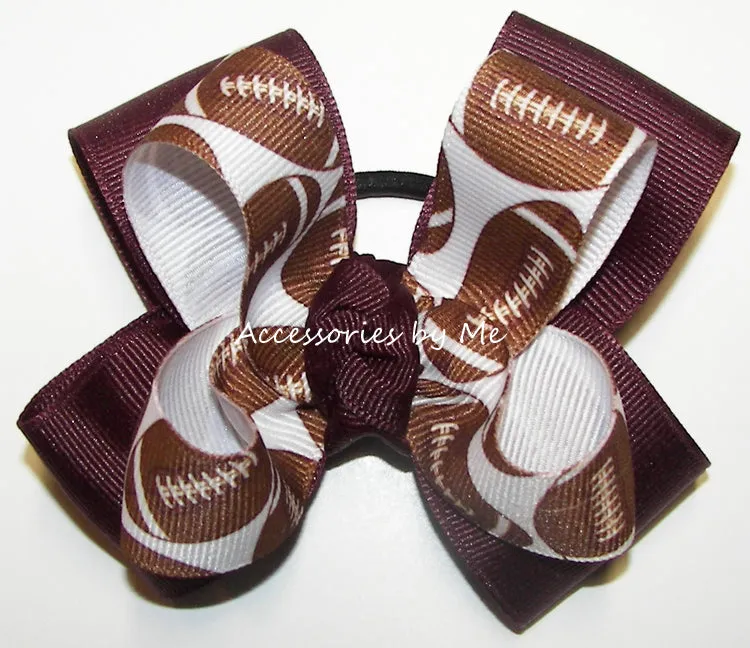 Football Purple Ponytail Hair Bow