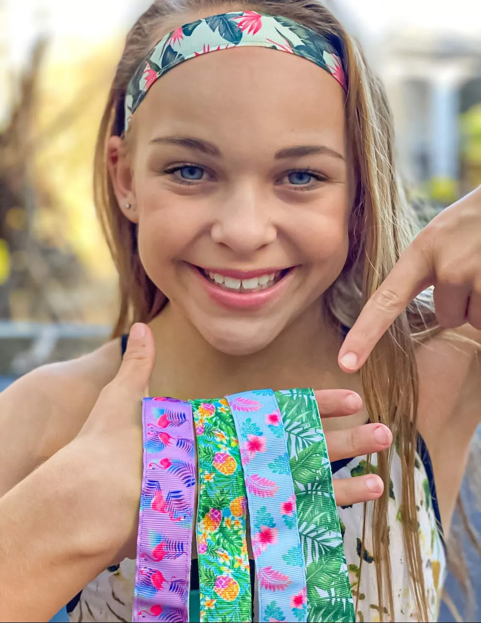 FROG SAC 6 Elastic Floral Headbands for Girls, Adjustable Non Slip Tropical Hair Bands for Women, Cute Stretch Headband, Stretch Hair Accessories for Kids