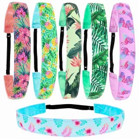 FROG SAC 6 Elastic Floral Headbands for Girls, Adjustable Non Slip Tropical Hair Bands for Women, Cute Stretch Headband, Stretch Hair Accessories for Kids