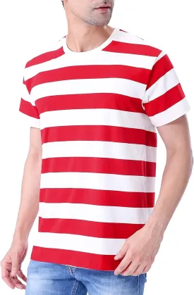Funny World Men's Cotton Striped T-Shirt Crew Neck Short Sleeves Basic Casual Top