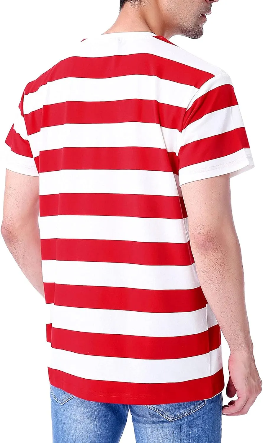 Funny World Men's Cotton Striped T-Shirt Crew Neck Short Sleeves Basic Casual Top