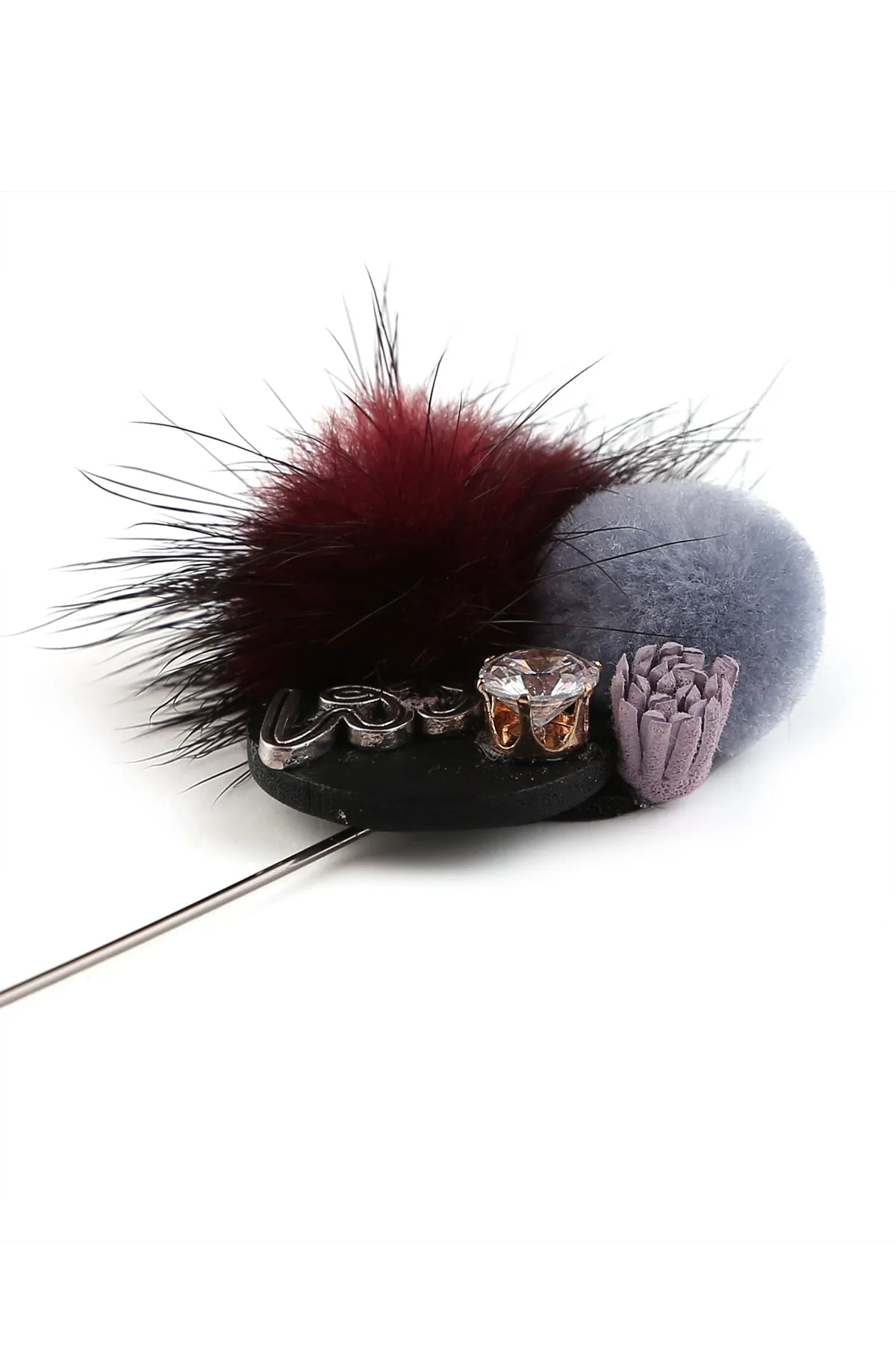 Furry Pom Pom Diamond Decorative Lapel Pin