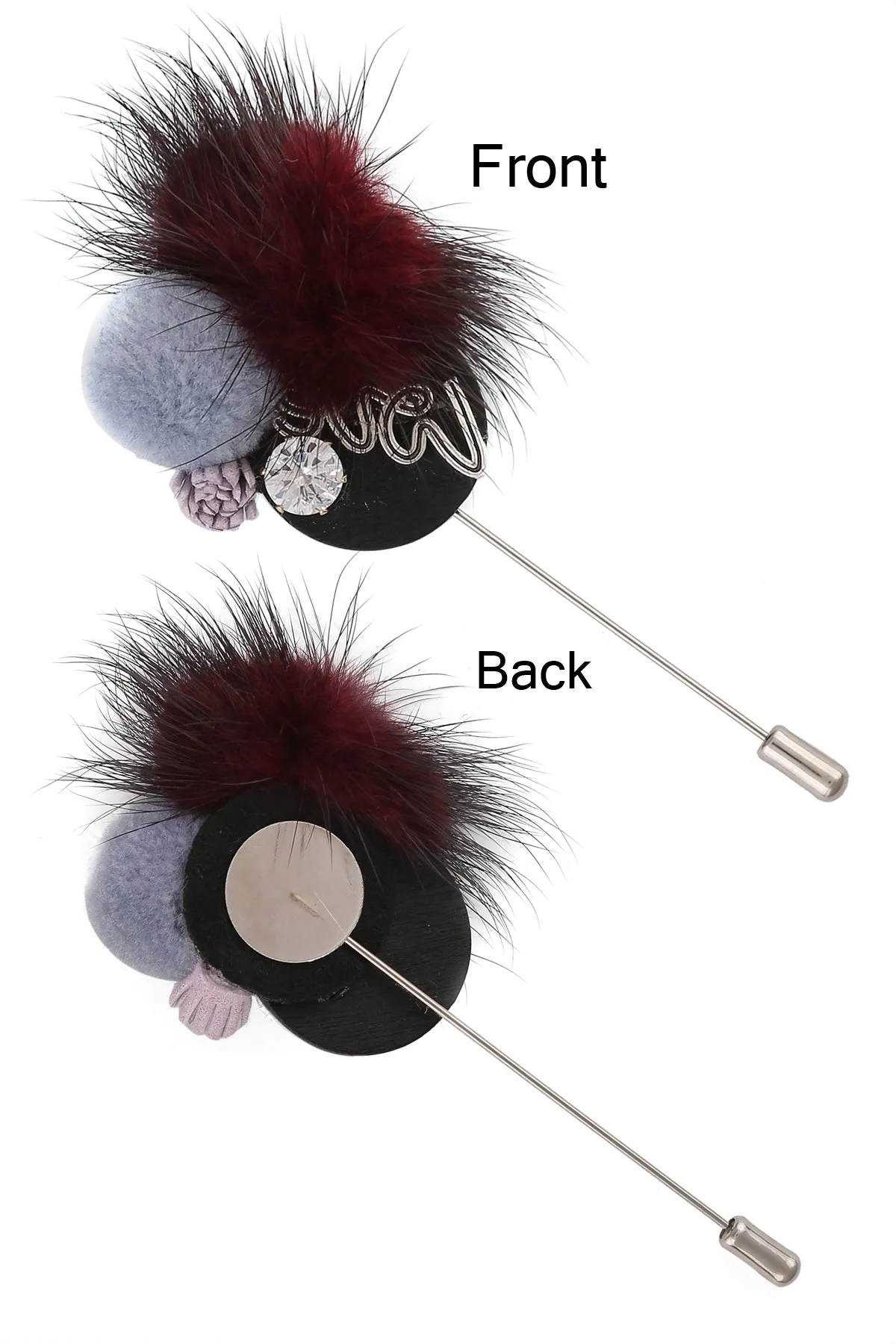Furry Pom Pom Diamond Decorative Lapel Pin