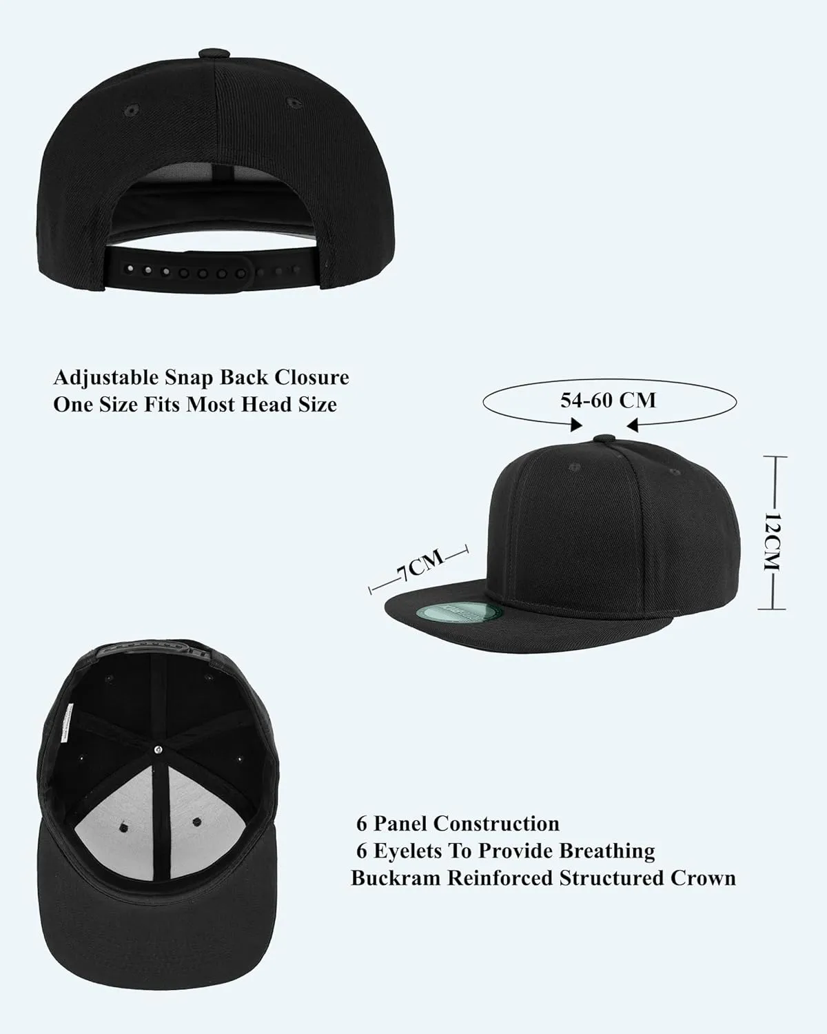 Gelante Plain Blank Flat Brim Adjustable Snapback Baseball Caps LOT 6 Pack