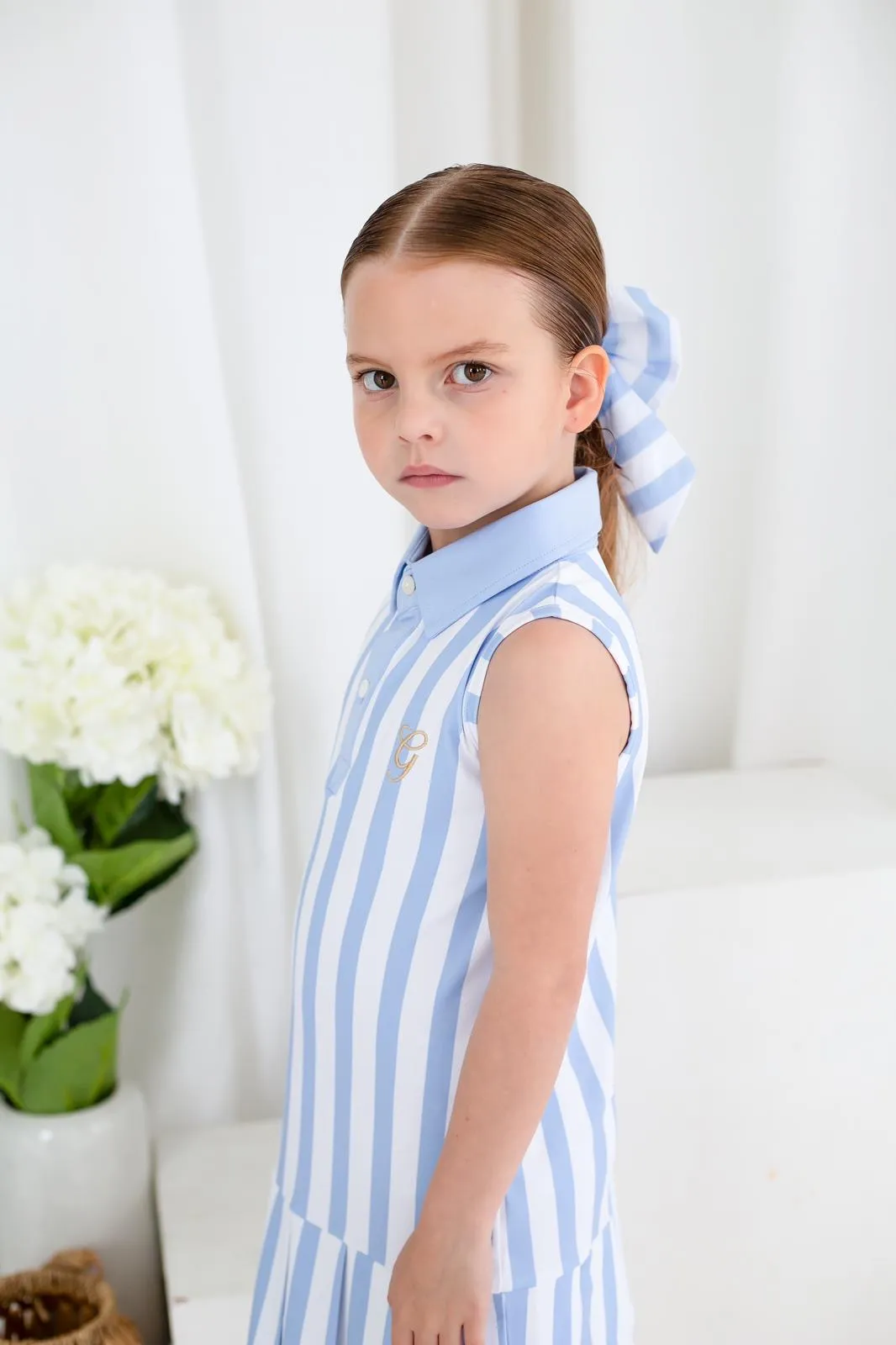 Girls Blue Stripe Tennis Dress