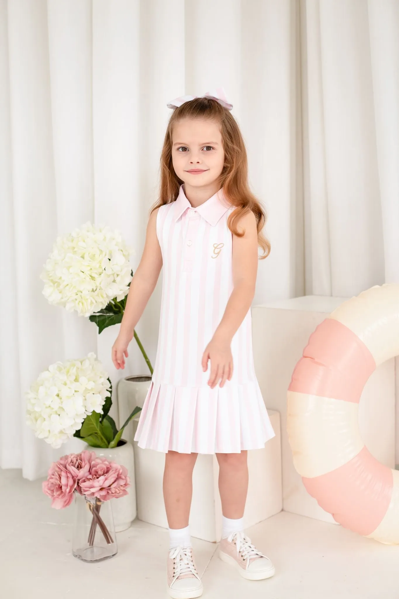 Girls Pink Candy Stripe Tennis Dress