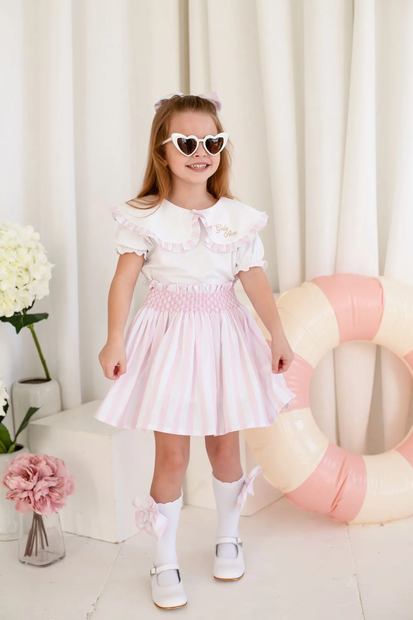 Girls Pink Candy Stripe Top and Skirt Set