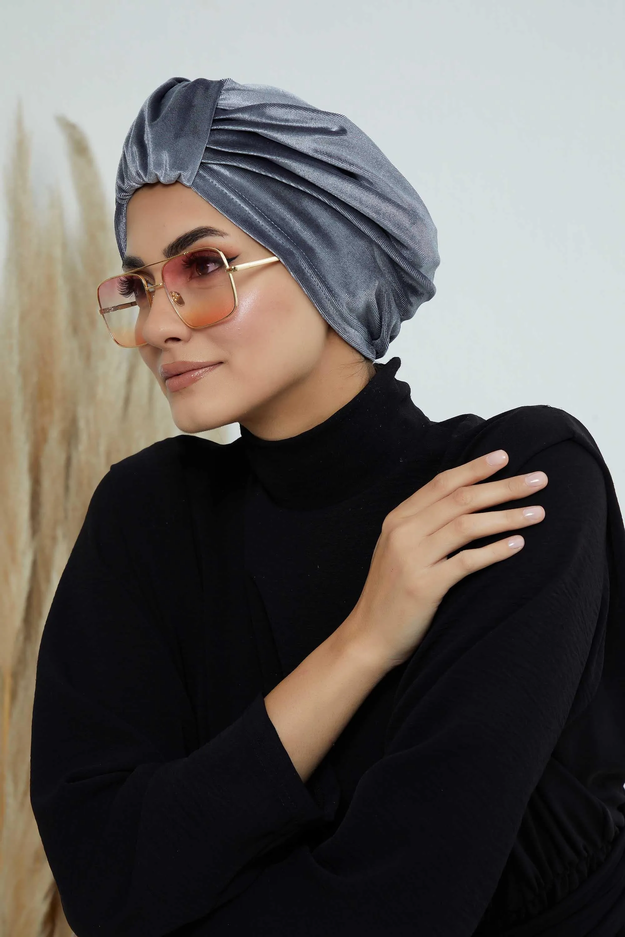 Glamour Knot Velvet Pre-Tied Turban, Super Soft Handmade Instant Turban Head Cover for Women, Velvet Winter Hat, Comfy Chemo Headwear,B-68K