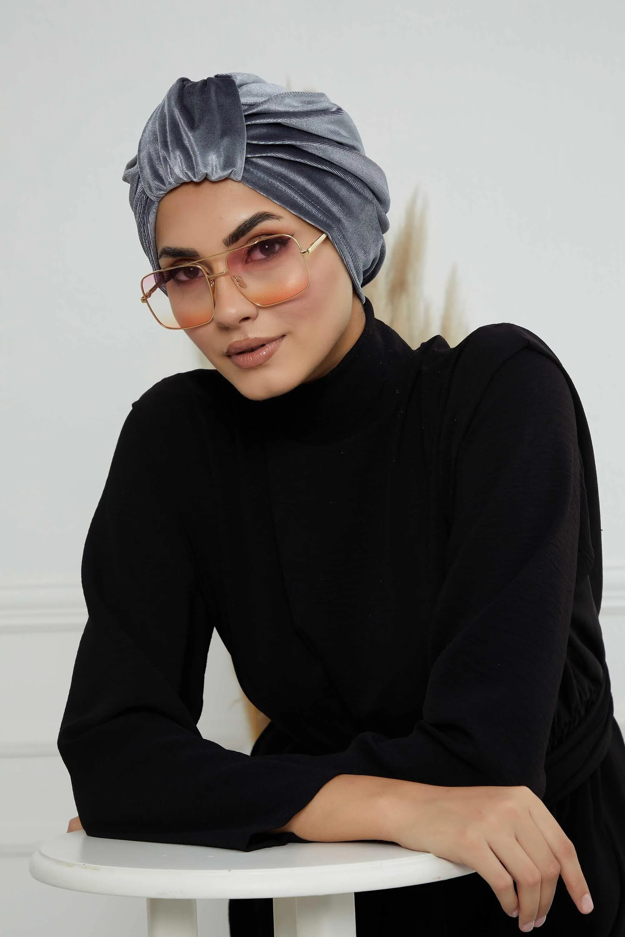 Glamour Knot Velvet Pre-Tied Turban, Super Soft Handmade Instant Turban Head Cover for Women, Velvet Winter Hat, Comfy Chemo Headwear,B-68K