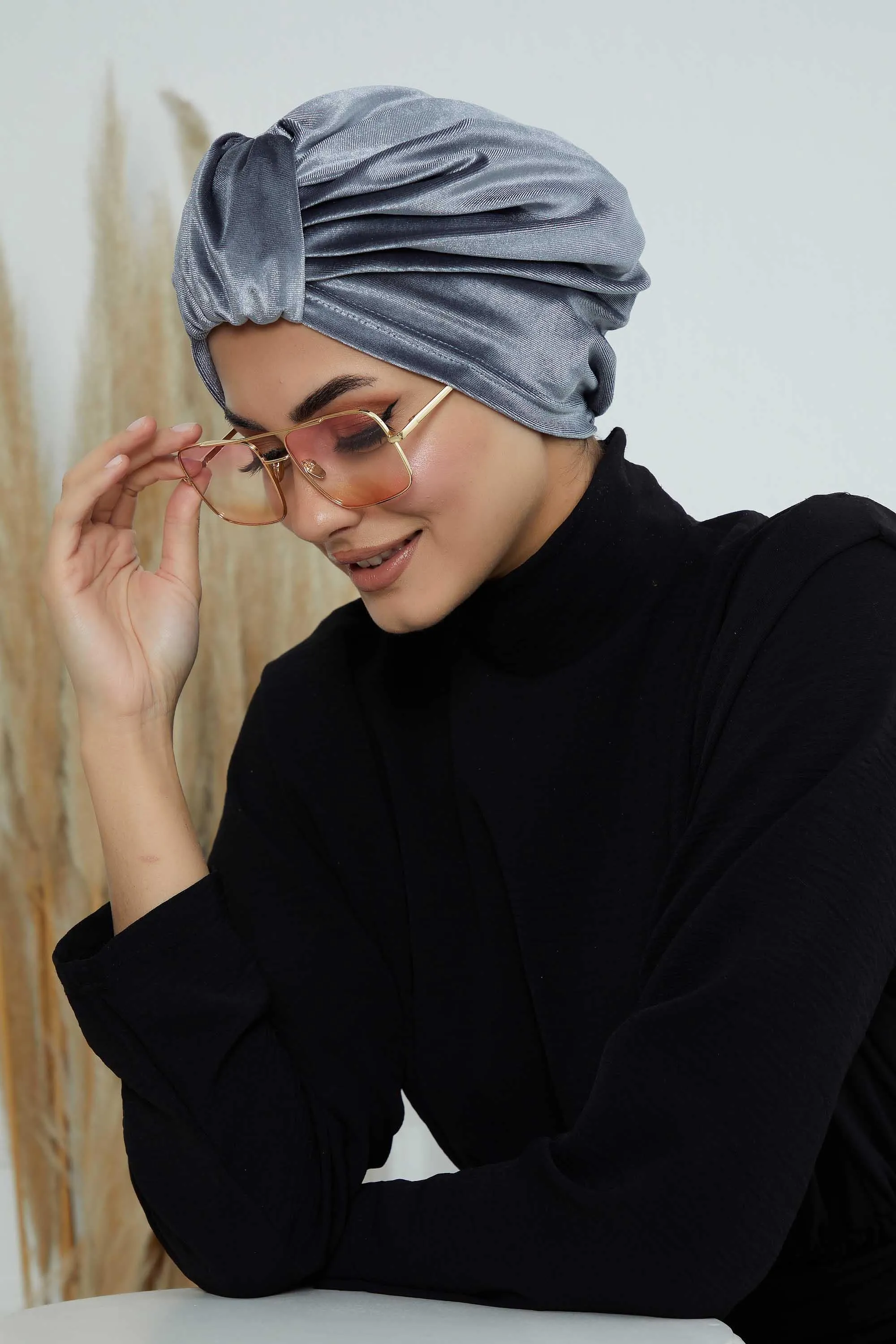 Glamour Knot Velvet Pre-Tied Turban, Super Soft Handmade Instant Turban Head Cover for Women, Velvet Winter Hat, Comfy Chemo Headwear,B-68K