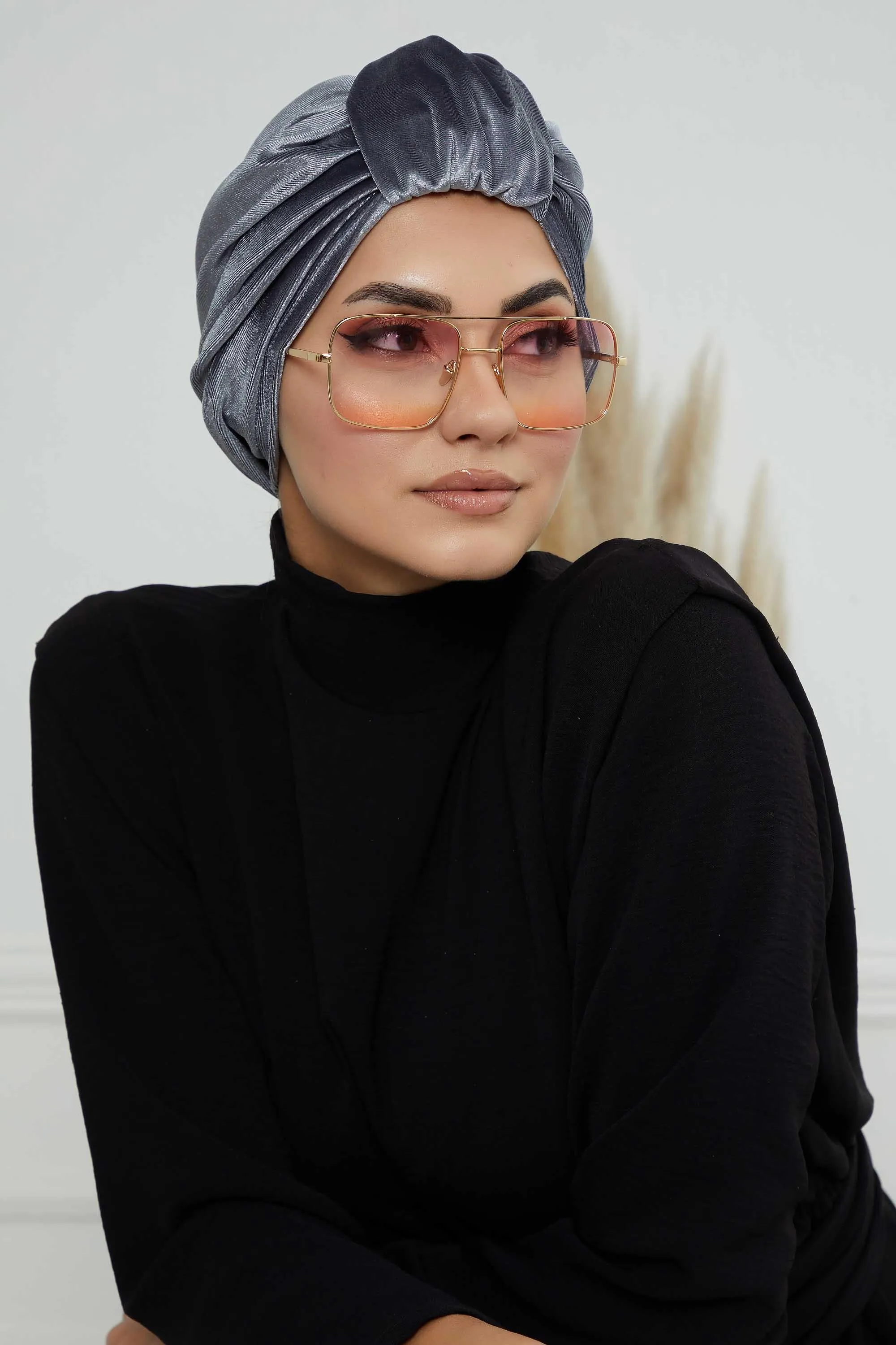 Glamour Knot Velvet Pre-Tied Turban, Super Soft Handmade Instant Turban Head Cover for Women, Velvet Winter Hat, Comfy Chemo Headwear,B-68K