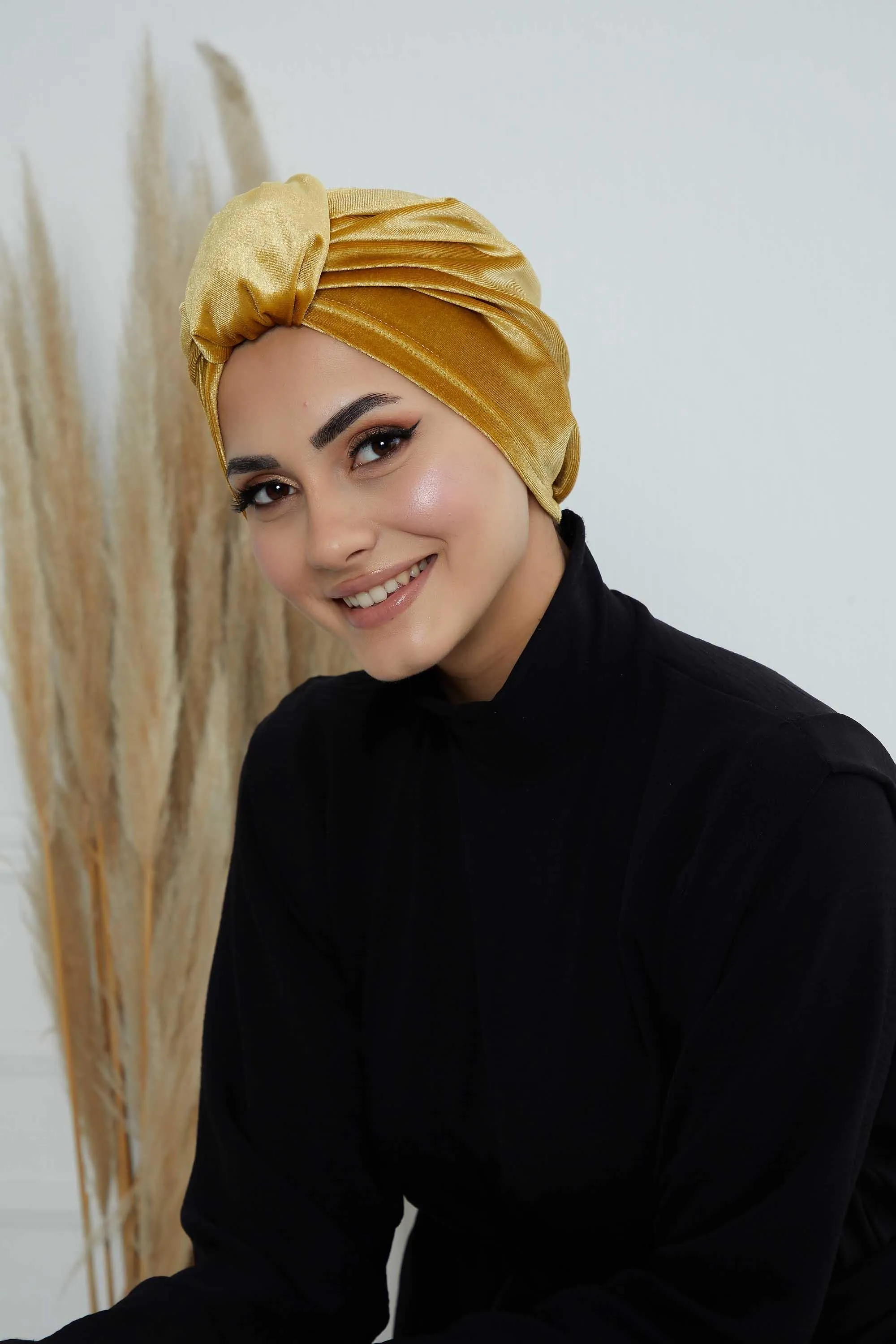 Glamour Knot Velvet Pre-Tied Turban, Super Soft Handmade Instant Turban Head Cover for Women, Velvet Winter Hat, Comfy Chemo Headwear,B-68K