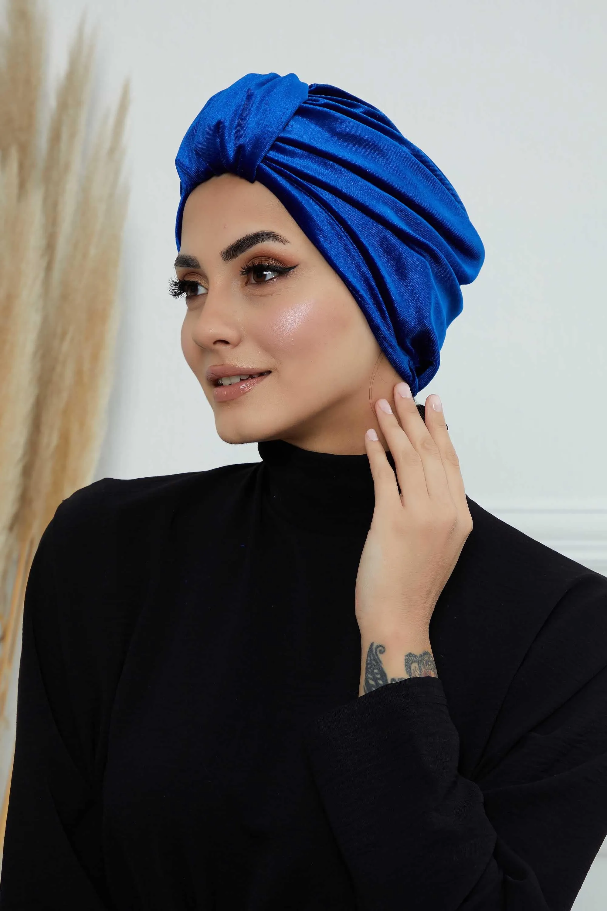 Glamour Knot Velvet Pre-Tied Turban, Super Soft Handmade Instant Turban Head Cover for Women, Velvet Winter Hat, Comfy Chemo Headwear,B-68K