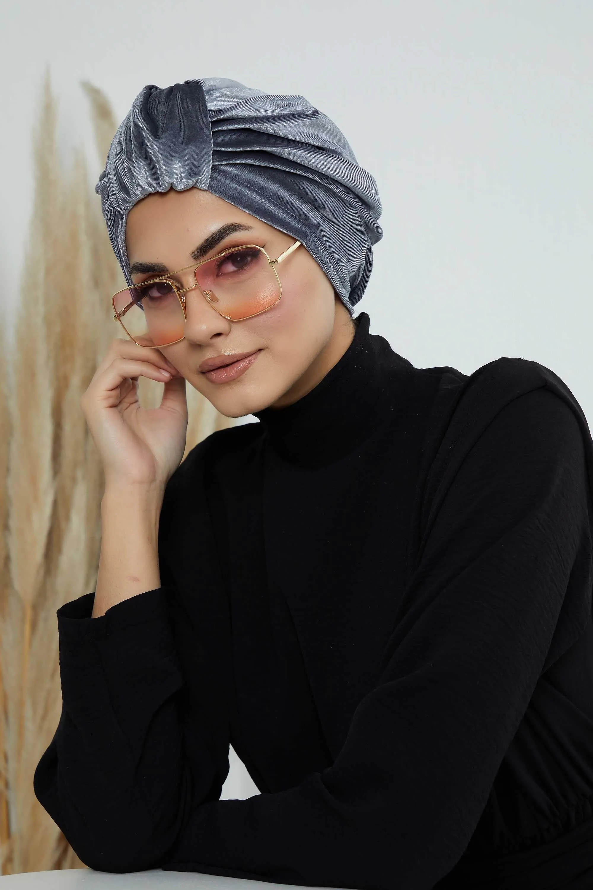Glamour Knot Velvet Pre-Tied Turban, Super Soft Handmade Instant Turban Head Cover for Women, Velvet Winter Hat, Comfy Chemo Headwear,B-68K