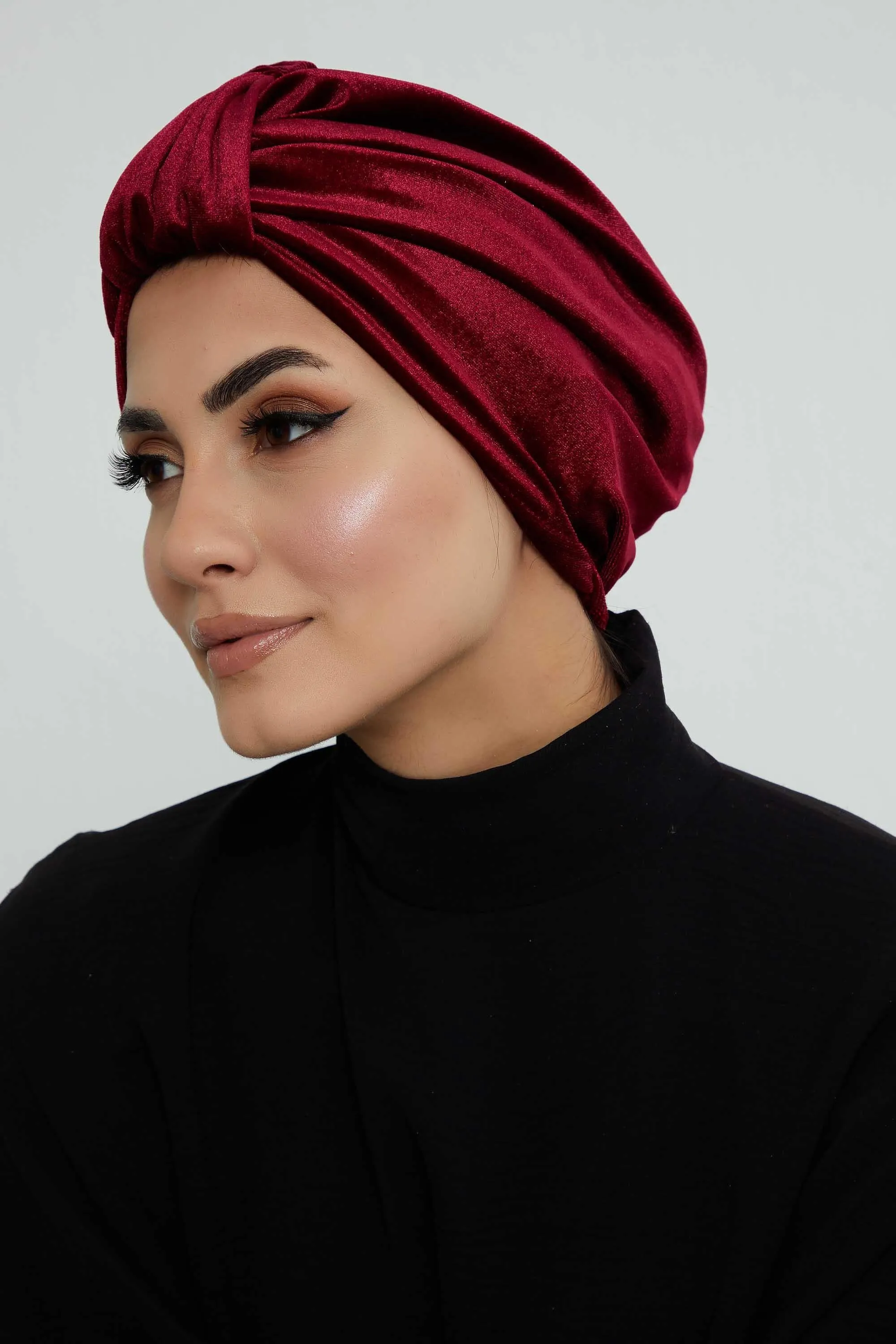 Glamour Knot Velvet Pre-Tied Turban, Super Soft Handmade Instant Turban Head Cover for Women, Velvet Winter Hat, Comfy Chemo Headwear,B-68K