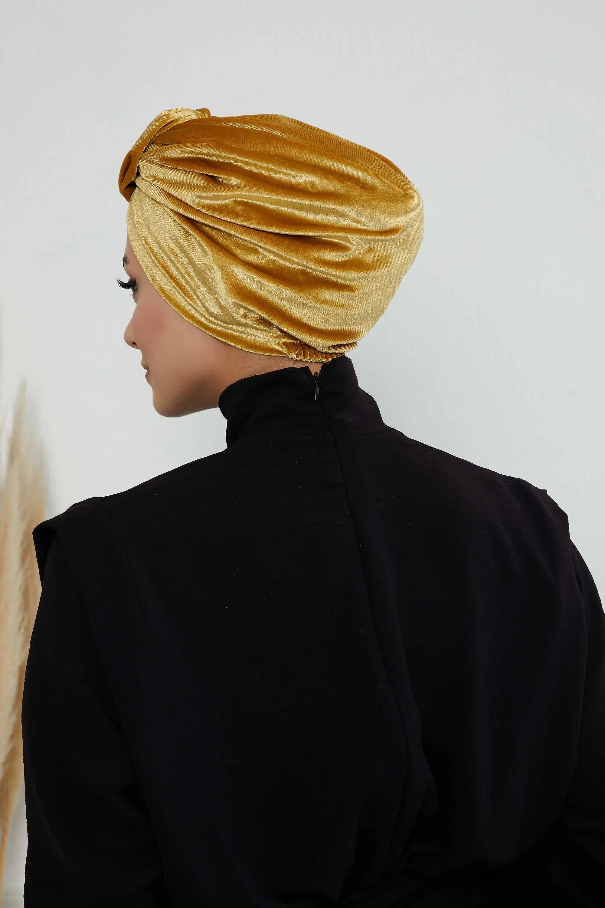 Glamour Knot Velvet Pre-Tied Turban, Super Soft Handmade Instant Turban Head Cover for Women, Velvet Winter Hat, Comfy Chemo Headwear,B-68K