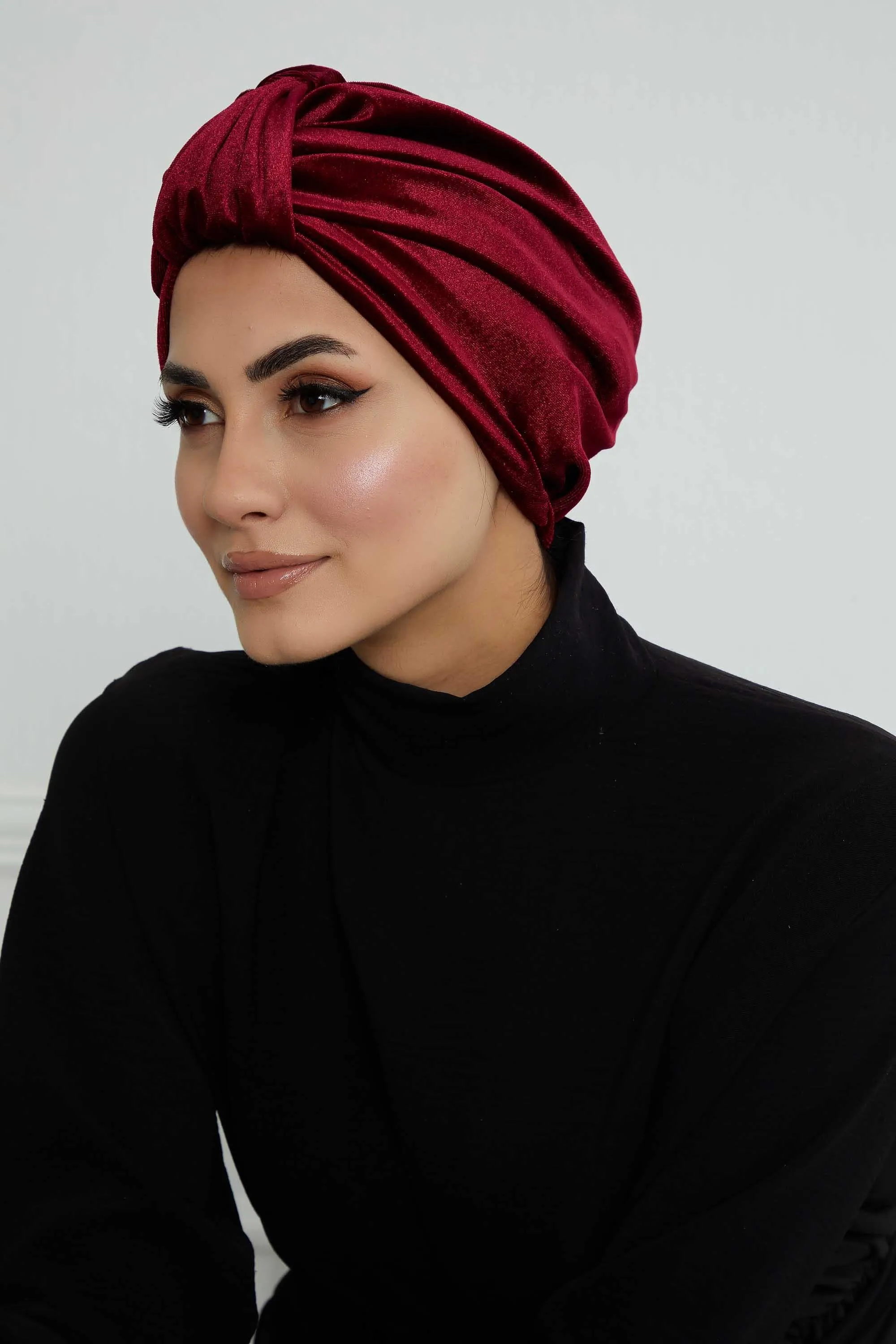 Glamour Knot Velvet Pre-Tied Turban, Super Soft Handmade Instant Turban Head Cover for Women, Velvet Winter Hat, Comfy Chemo Headwear,B-68K