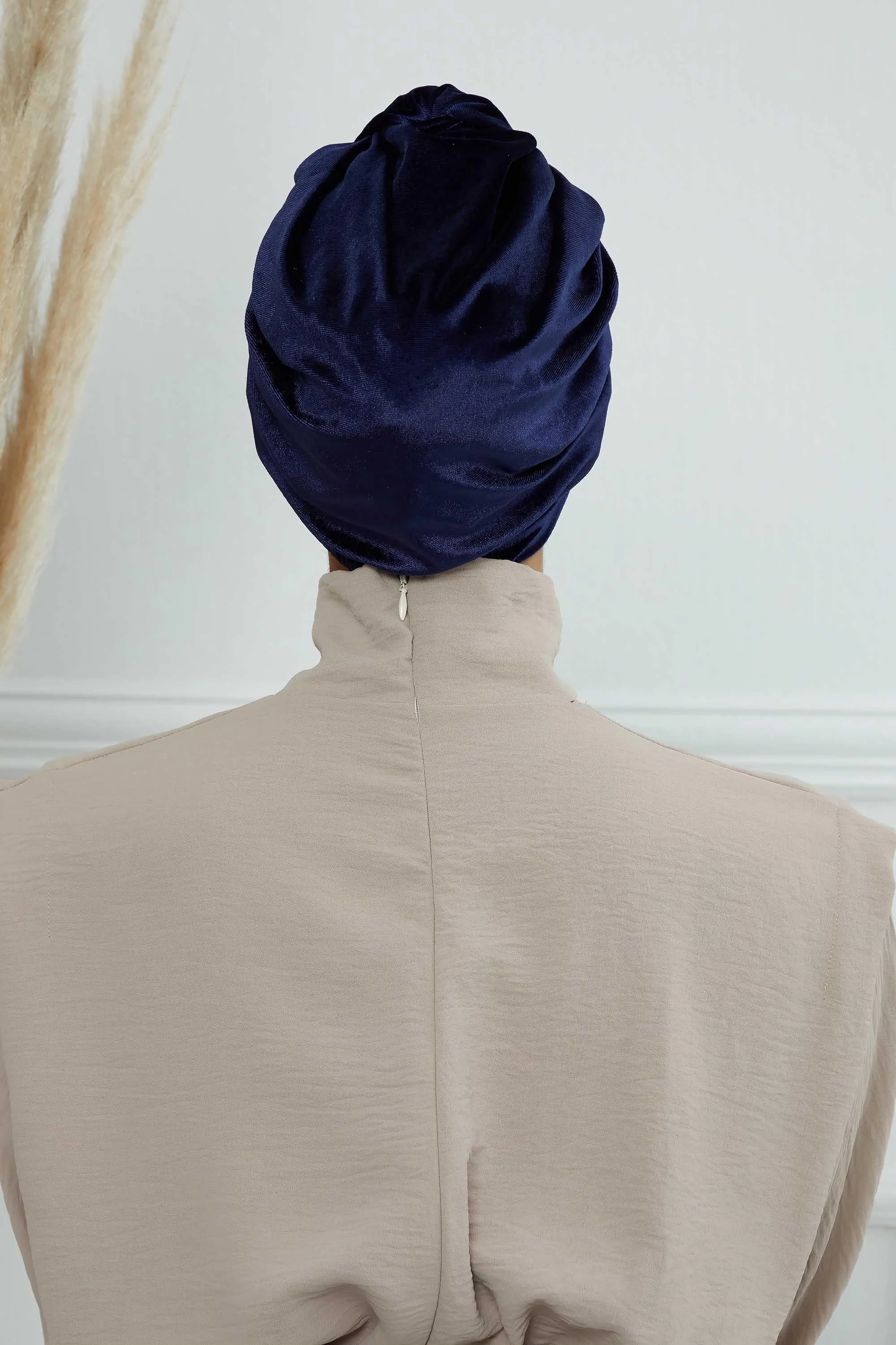 Glamour Knot Velvet Pre-Tied Turban, Super Soft Handmade Instant Turban Head Cover for Women, Velvet Winter Hat, Comfy Chemo Headwear,B-68K