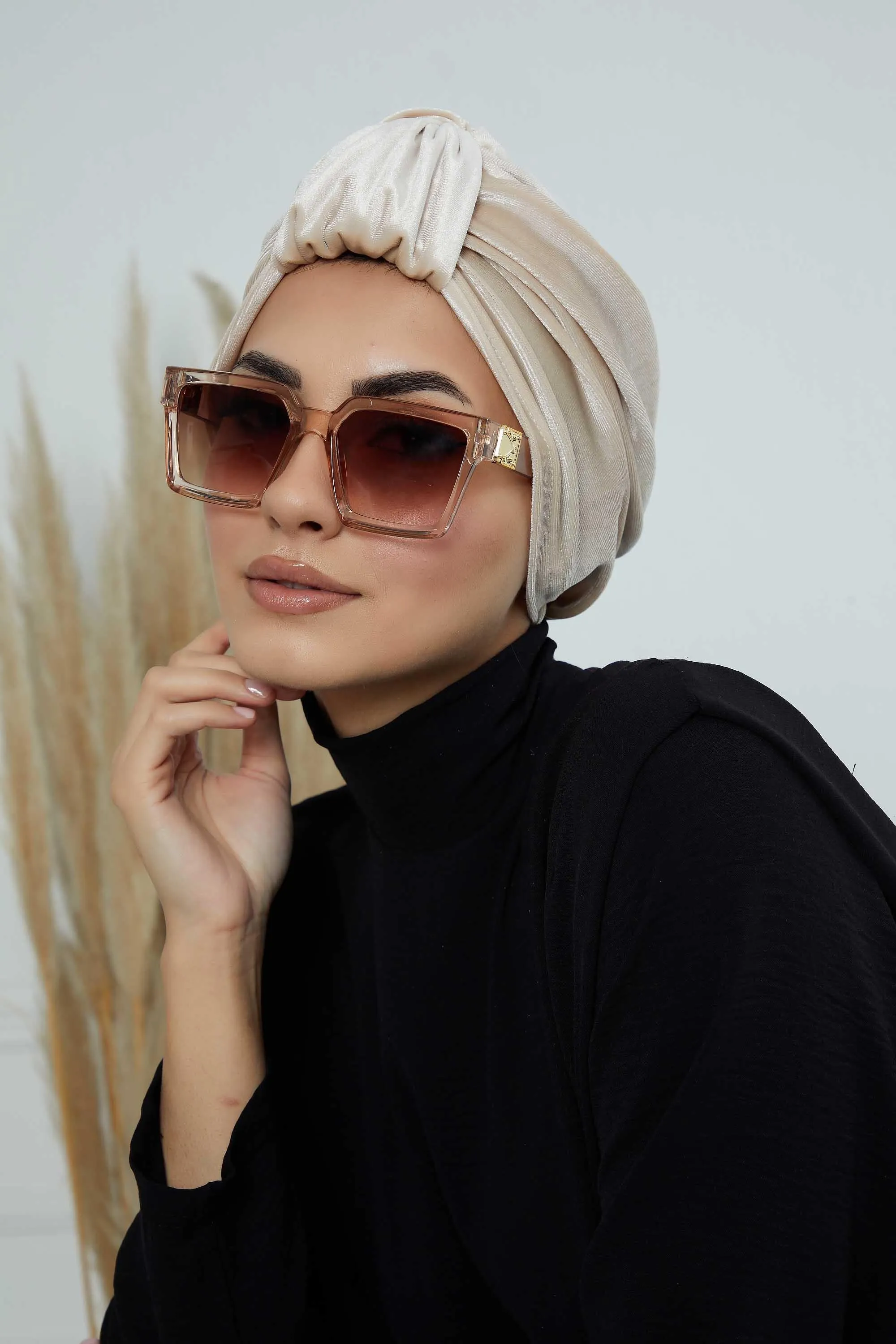 Glamour Knot Velvet Pre-Tied Turban, Super Soft Handmade Instant Turban Head Cover for Women, Velvet Winter Hat, Comfy Chemo Headwear,B-68K